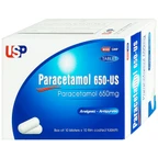 Thuốc Paracetamol 650mg US Pharma giảm đau, hạ sốt, giảm chứng nhức đầu, đau răng (10 vỉ x 10 viên)