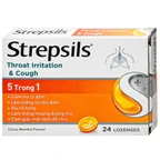 Viên ngậm Strepsils Throat Irritation & Cough Reckitt Benckiser giúp làm sạch đường thở và kiểm soát ho (2 vỉ x 12 viên)