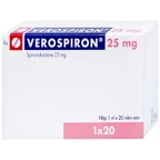 Thuốc Verospiron 25mg Gedeon điều trị phù, tăng huyết áp, cường aldosterone tiên phát và giảm kali huyết (1 vỉ x 20 viên)