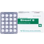 Thuốc Biresort 10 Bidiphar phòng và điều trị cơn đau thắt ngực, suy tim sung huyết (3 vỉ x 20 viên)