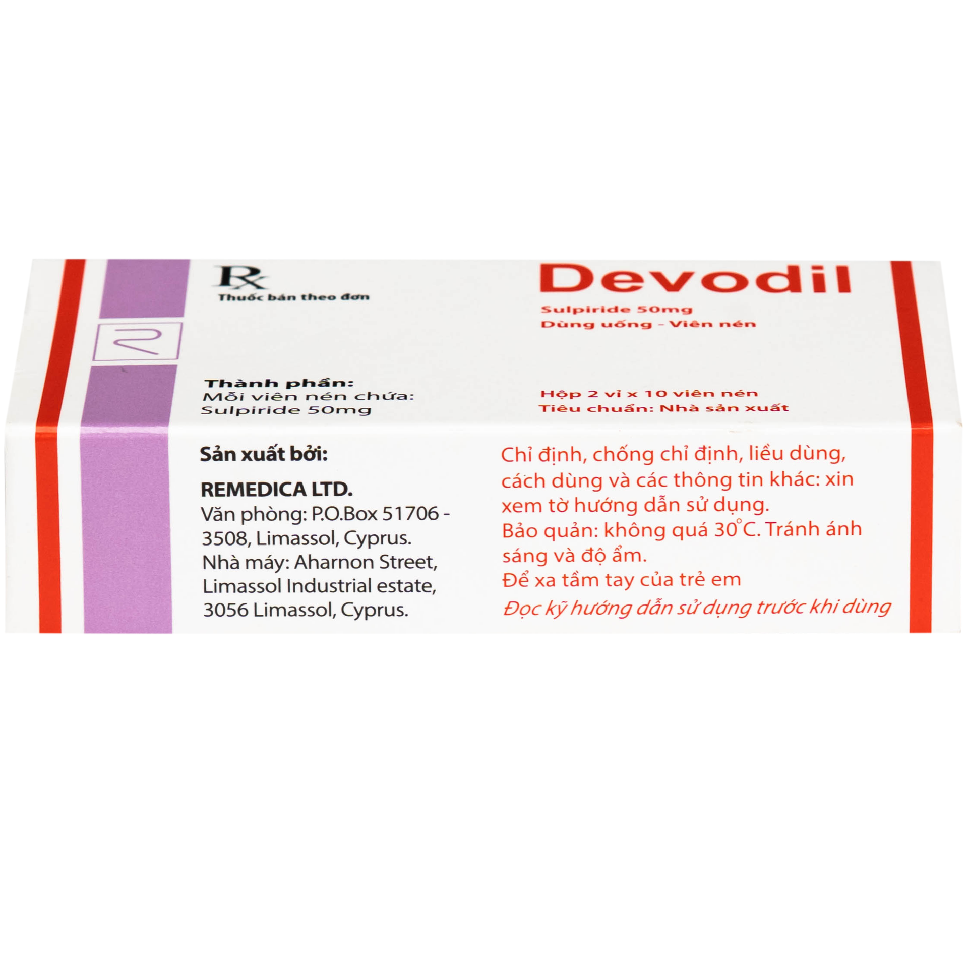 Devodil 50mg trị lo âu, rối loạn hành vi (2 vỉ x 10 viên)