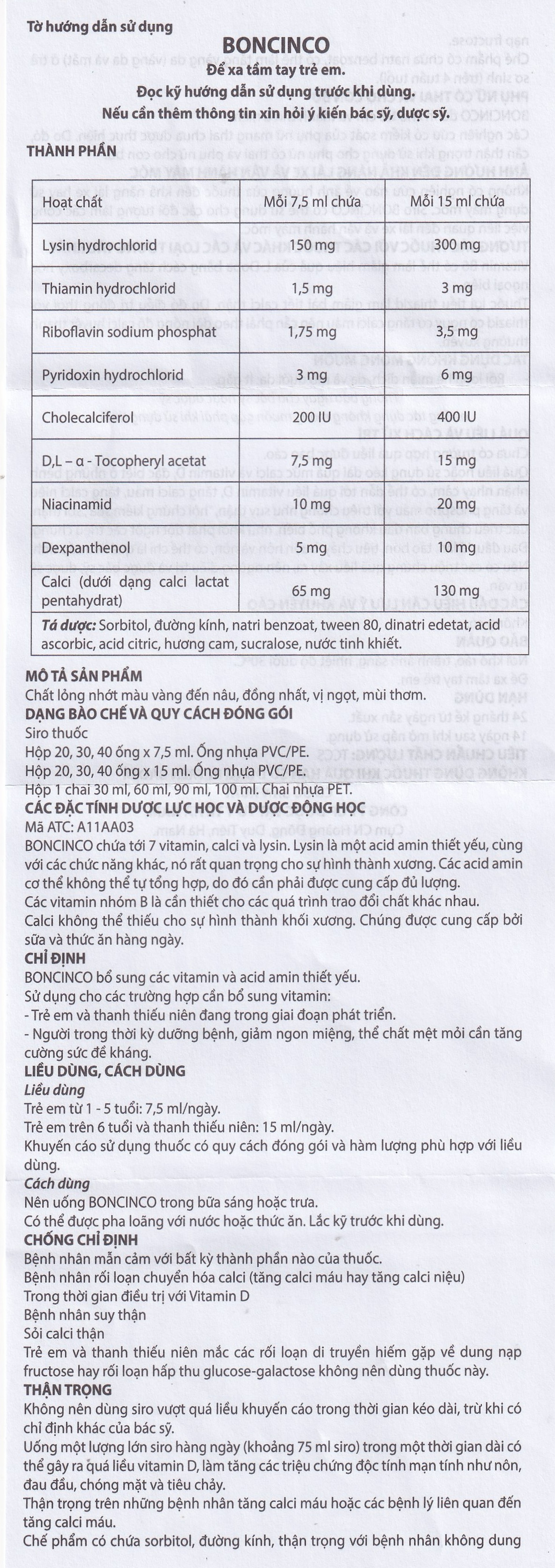 Thuốc Boncinco Hà Nam bổ sung các vitamin và acid amin