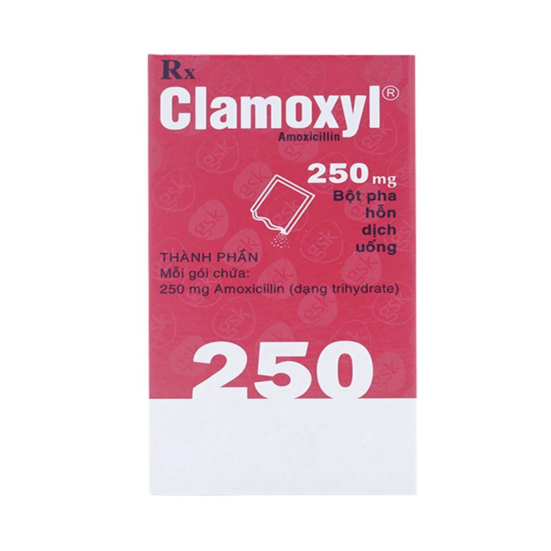 Clamoxyl 250mg Gsk: Thuốc kháng sinh trị nhiễm khuẩn (12 gói)