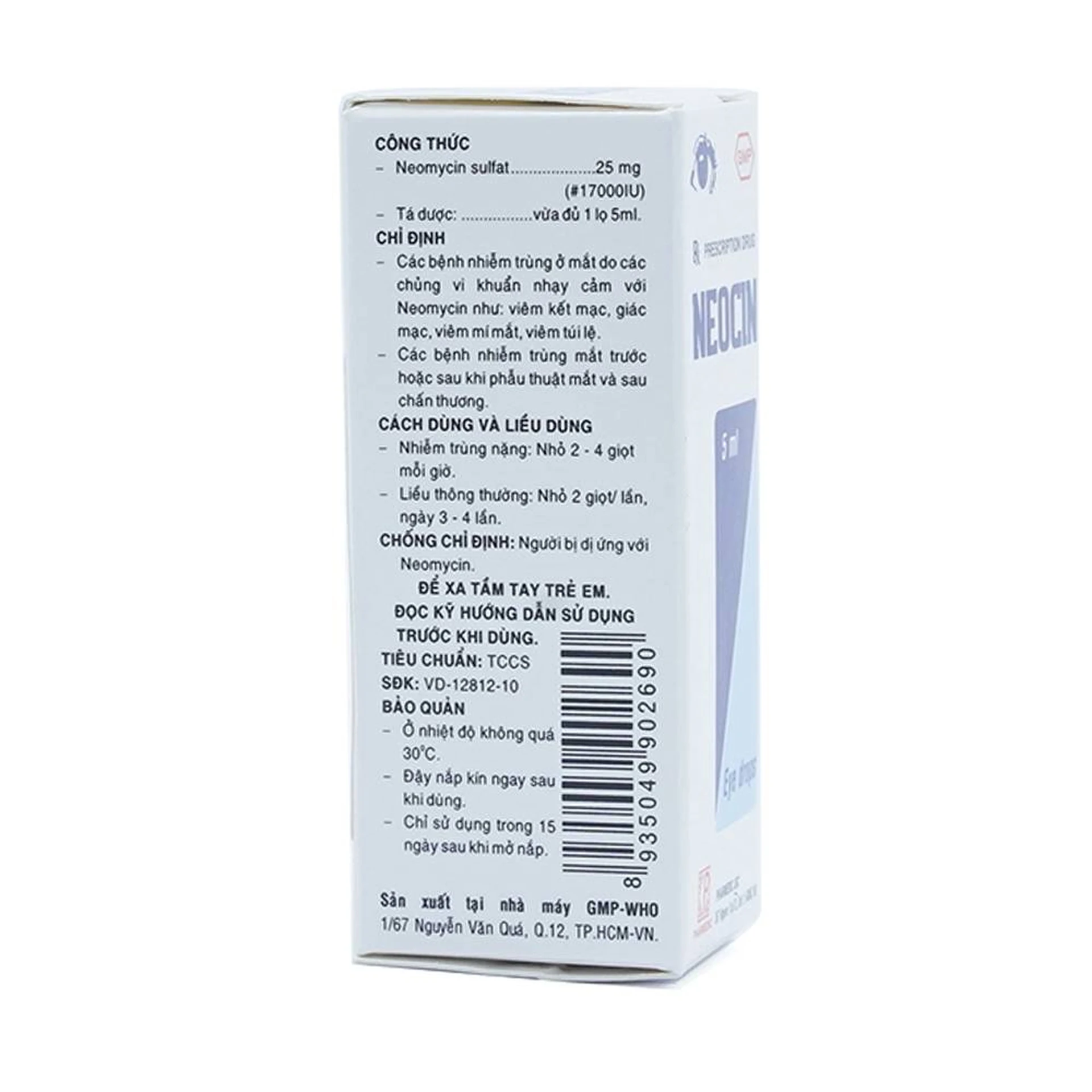 Thuốc nhỏ mắt Neocin điều trị viêm kết mạc, giác mạc (5ml)