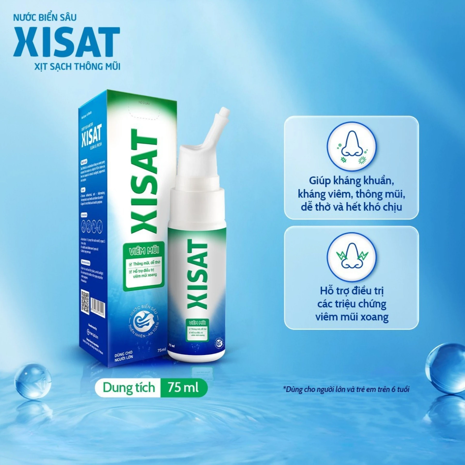 Xịt mũi Xisat xanh lá 75ml | Cho người lớn và trẻ em trên 6 tuổi.