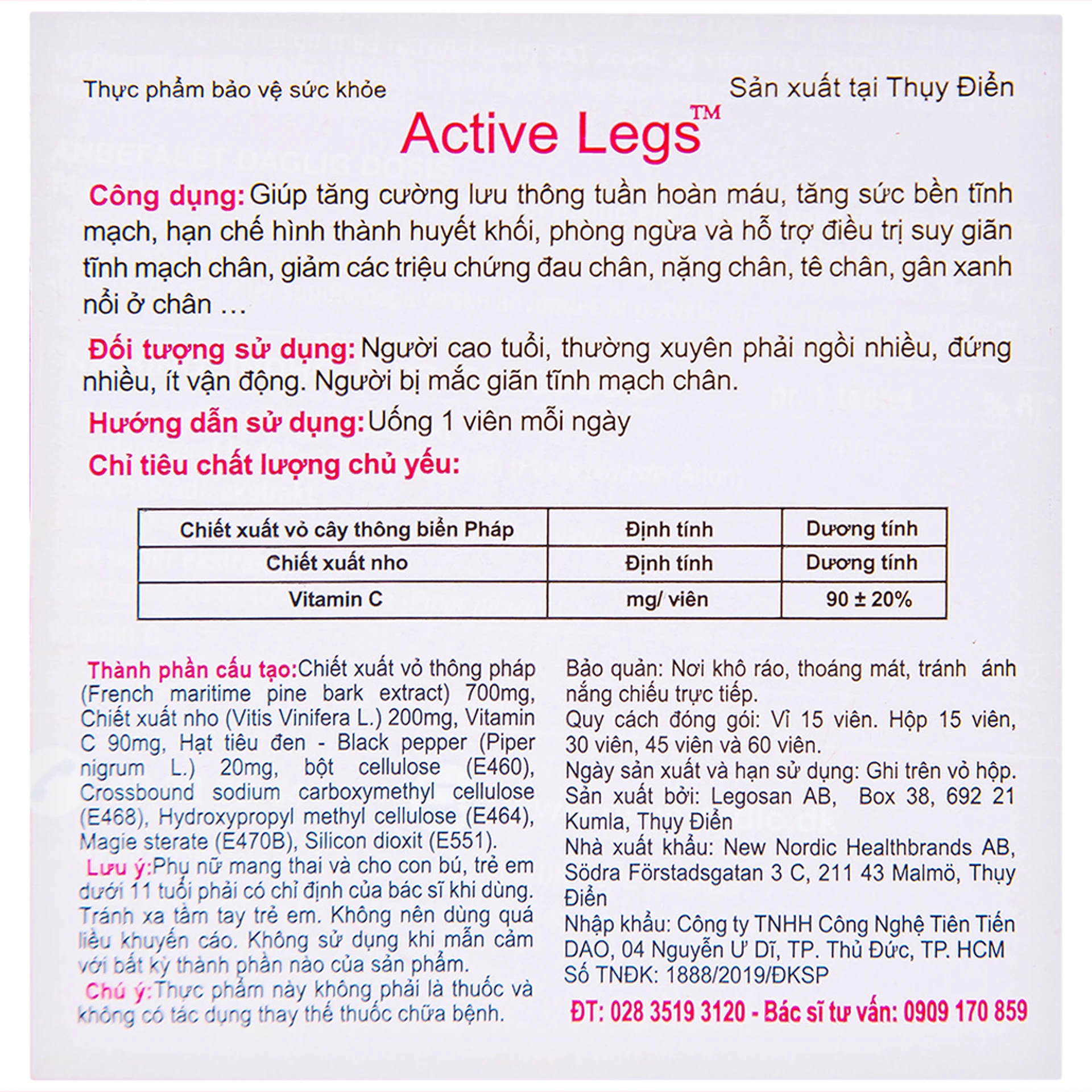 Active Legs New Nordic tăng cường lưu thông tuần hoàn máu (15 viên)
