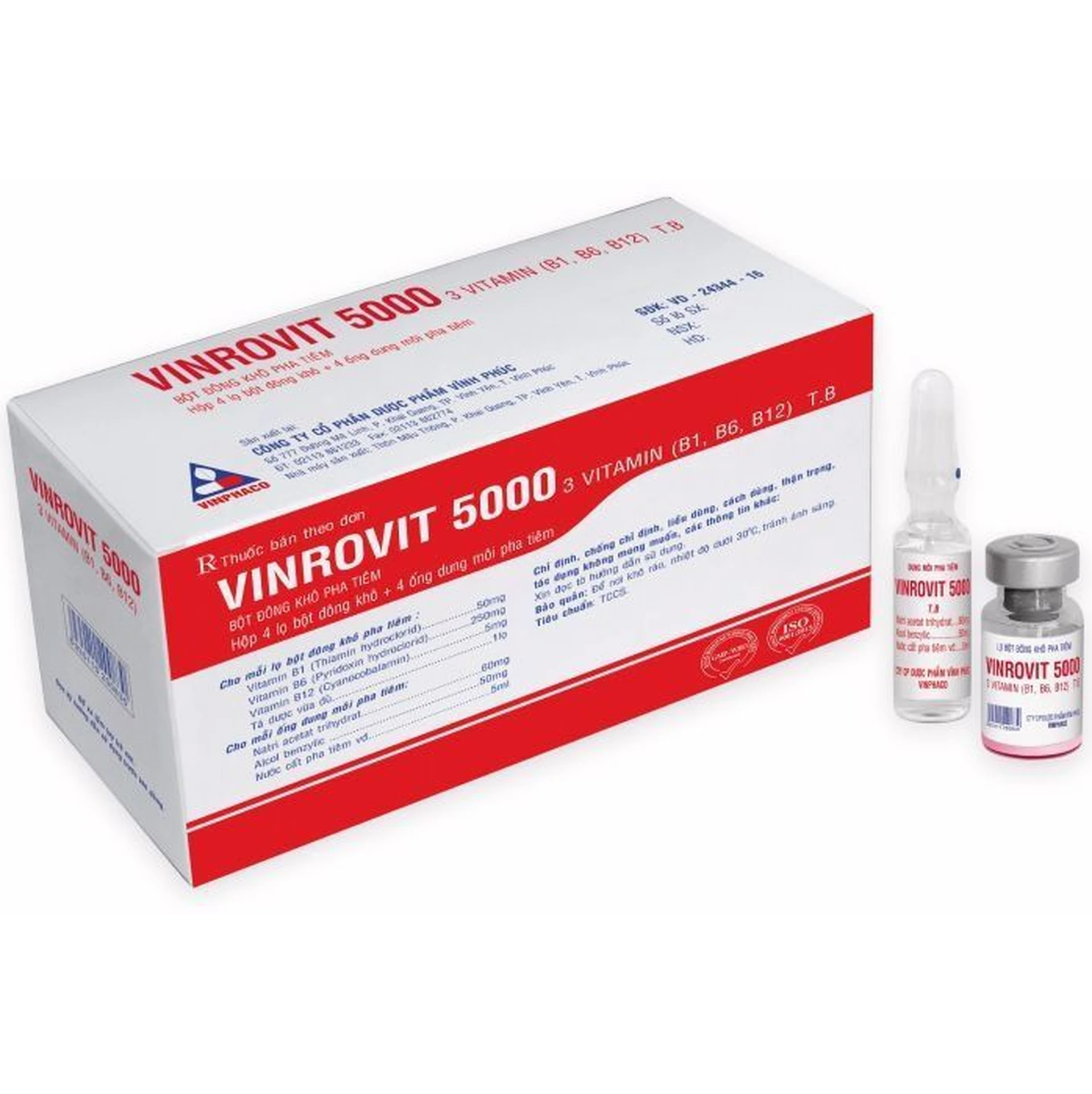 Bột đông khô pha tiêm Vinrovit 5000 Vinphaco điều trị viêm thần kinh (4 ...