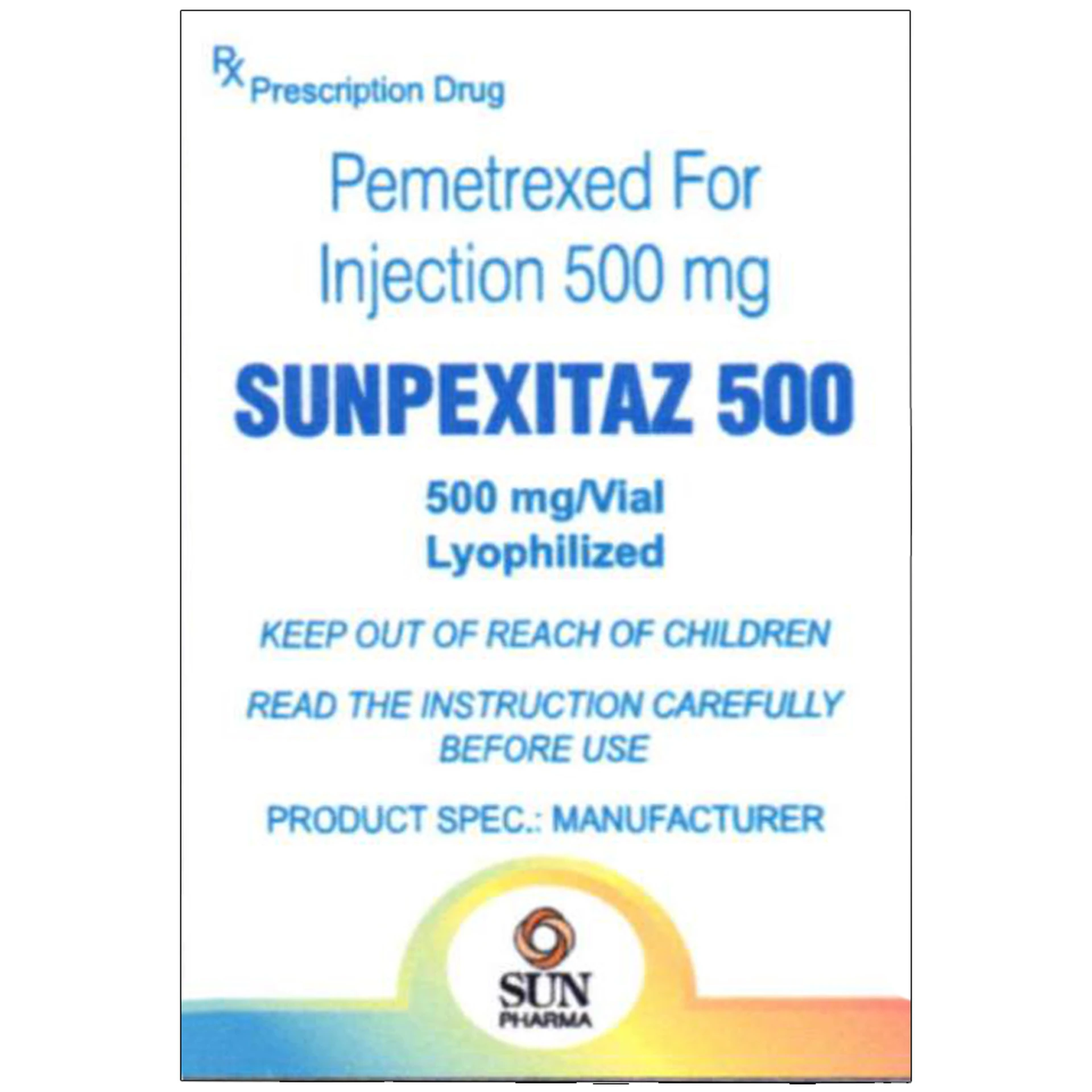 Bột pha tiêm Sunpexitaz 500 Sun Pharma điều trị u trung biểu mô màng ...