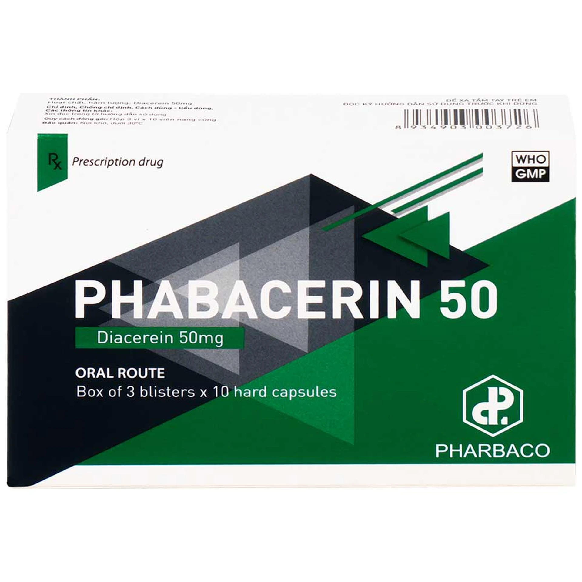Thuốc uống Phabacerin 50 Pharbaco trị thoái hóa khớp (30 viên)