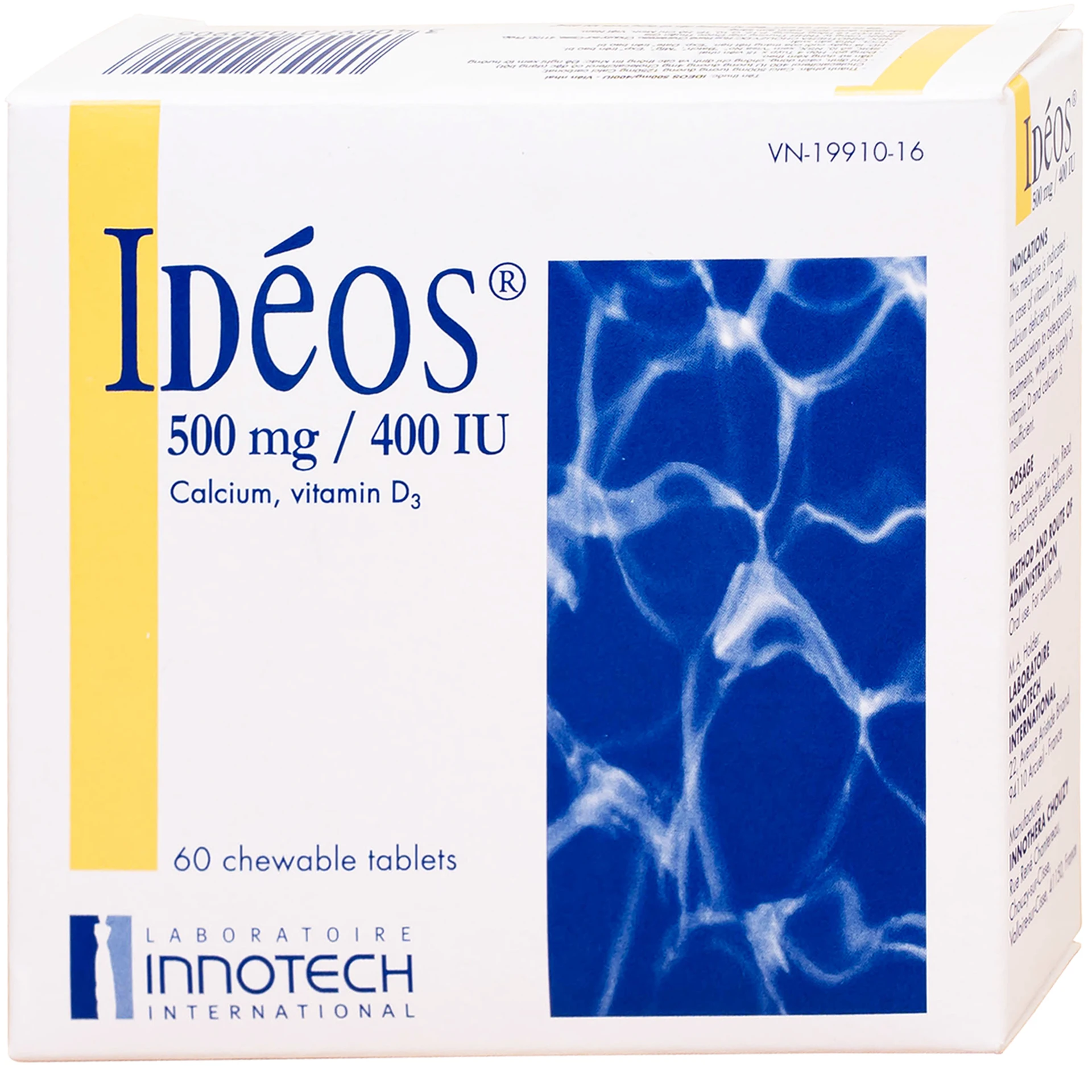 Idéos 500mg/400IU: Viên nhai bổ sung viamin D và canxi