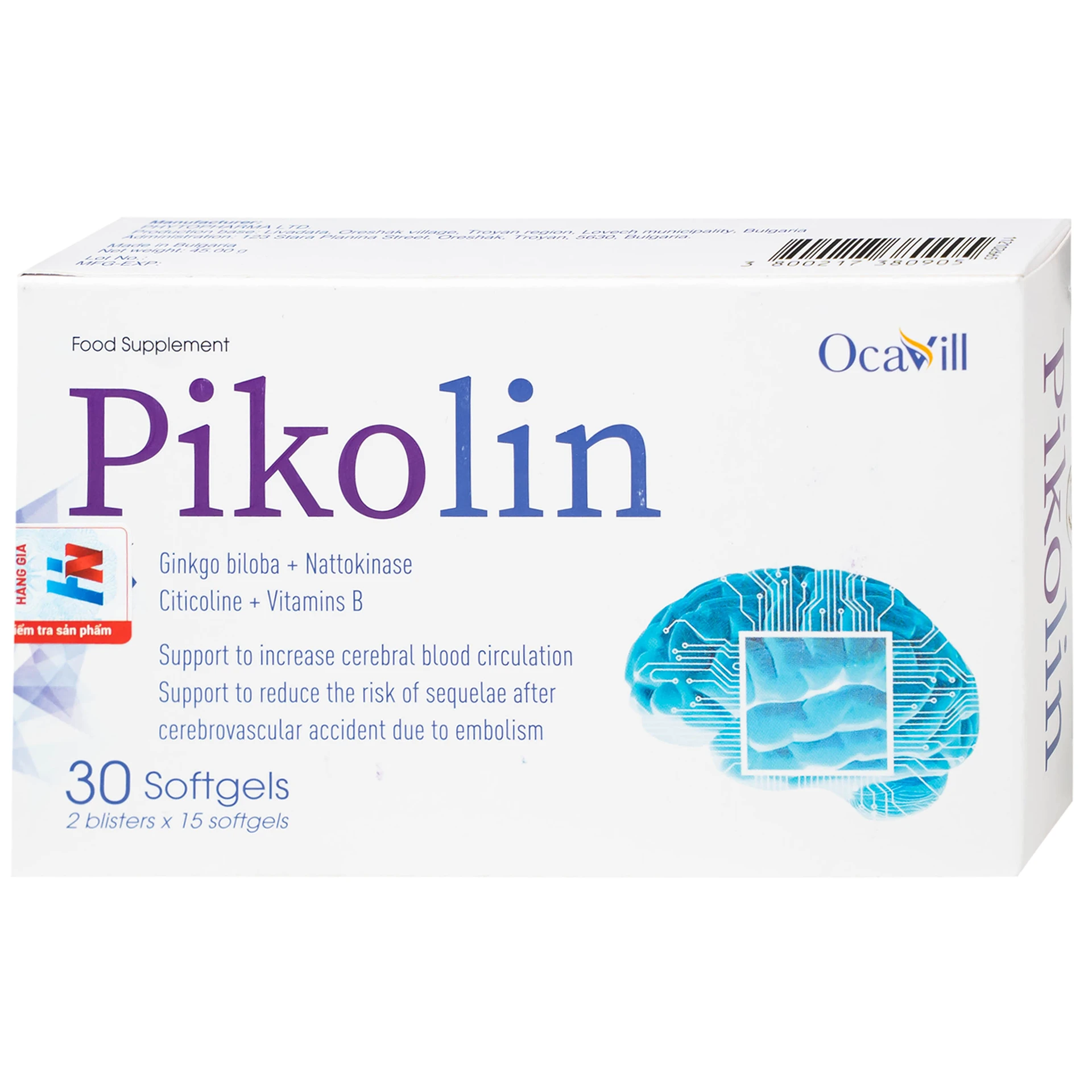Pikolin Ocavill hỗ trợ tăng tuần hoàn máu não (2 vỉ x 15 viên)