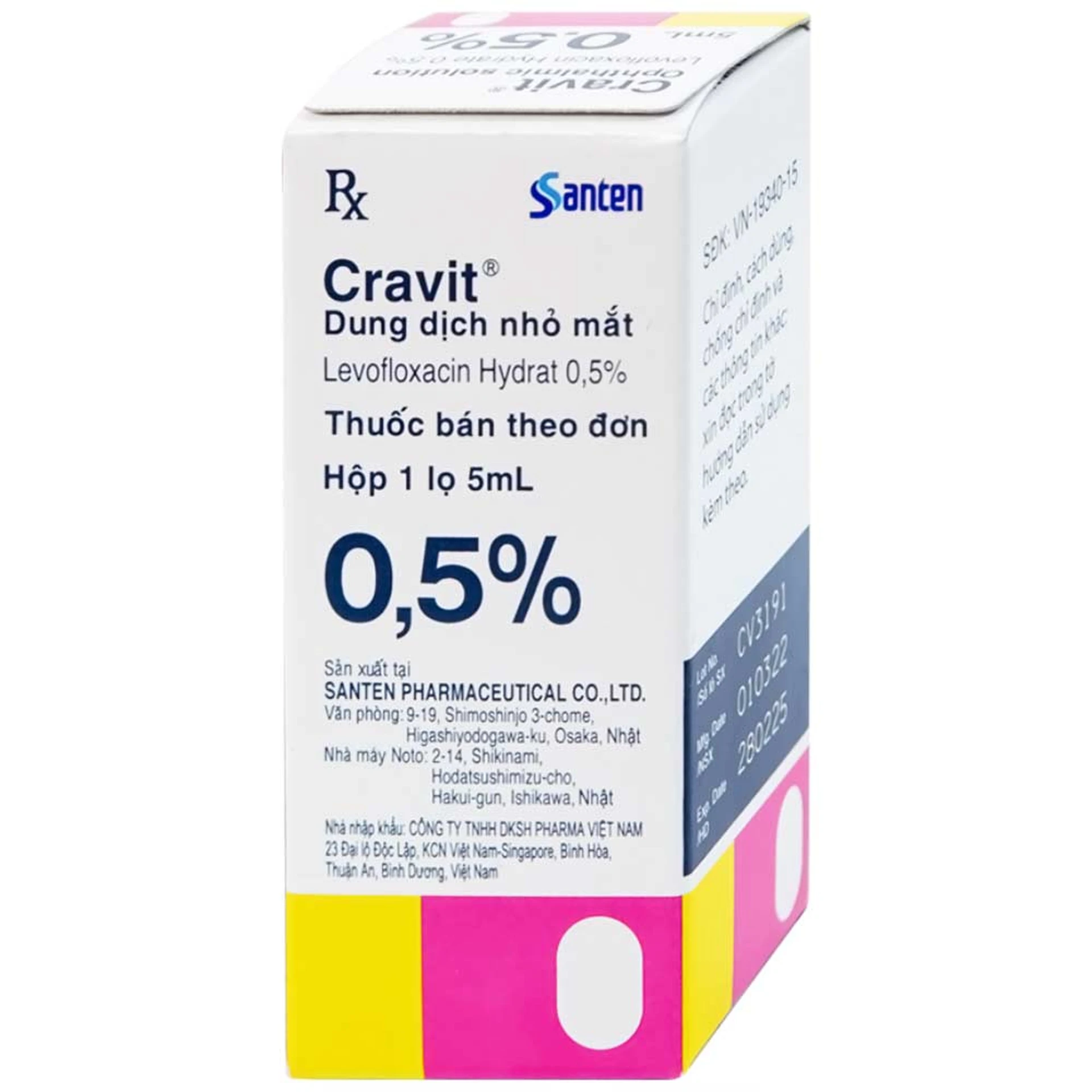 Thuốc nhỏ mắt Cravit 0.5% trị viêm bờ mi, viêm túi lệ (5ml)