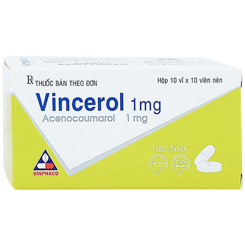 Hình ảnh Thuốc Vincerol 1mg Vinphaco dùng trong bệnh tim gây tắc mạch, nhồi máu cơ tim (10 vỉ x 10 viên)
