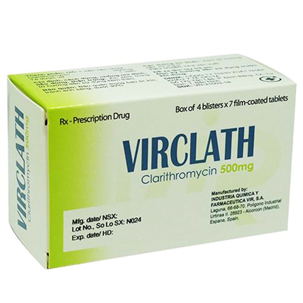 Hình ảnh Thuốc Virclath 500mg Quimica điều trị dị ứng, viêm phổi (4 vỉ x 7 viên)