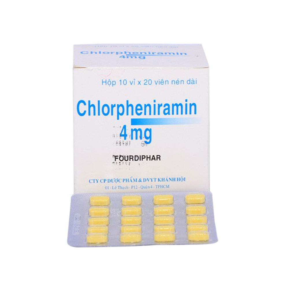 Hình ảnh Thuốc Chlorpheniramin 4mg Fourdiphar điều trị viêm mũi dị ứng, mày đay (10 vỉ x 20 viên)
