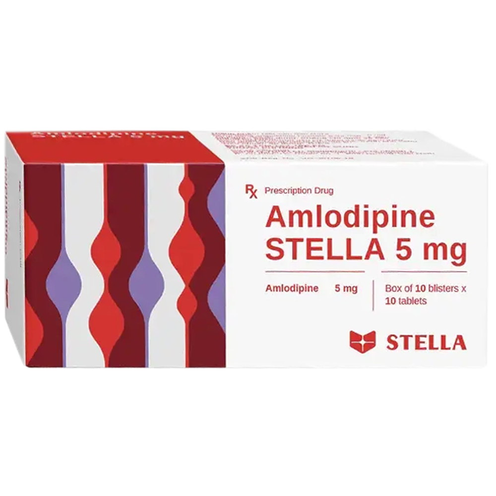 Hình ảnh Thuốc Amlodipine 5mg Stella Pharm điều trị tăng huyết áp, đau thắt ngực ổn định mạn tính (10 vỉ x 10 viên)
