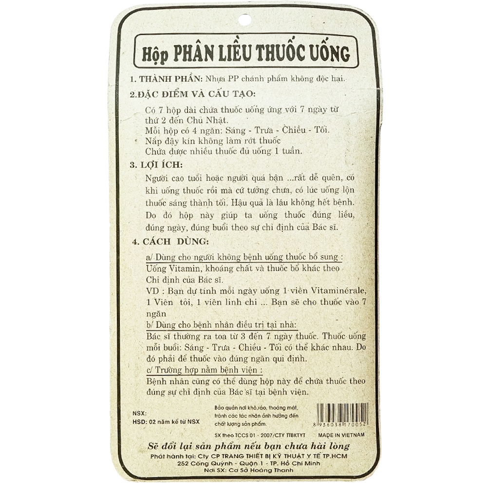 Hình ảnh Hộp phân liều thuốc uống dùng trong 1 tuần (7 hộp dài)