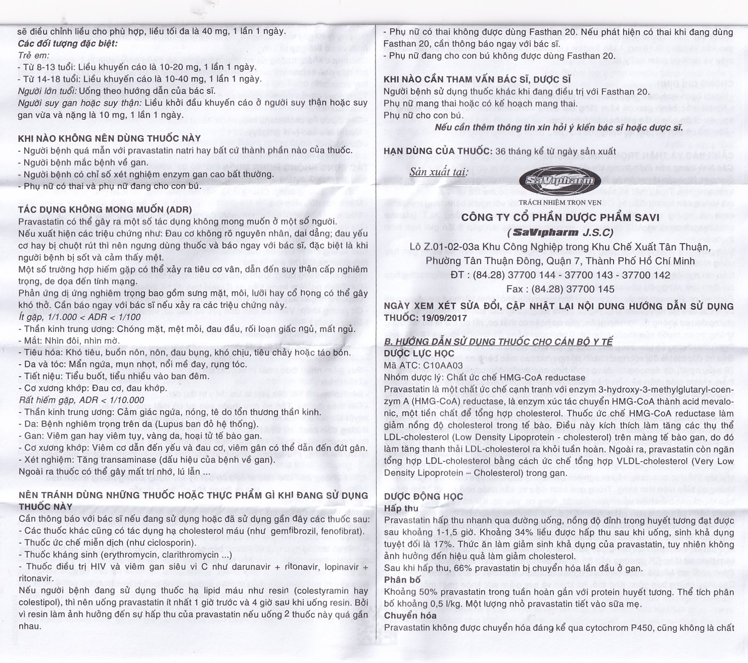 Hình ảnh Thuốc Fasthan 20 SaVipharm điều trị rối loạn lipid máu, dự phòng biến cố tim mạch (3 vỉ x 10 viên)