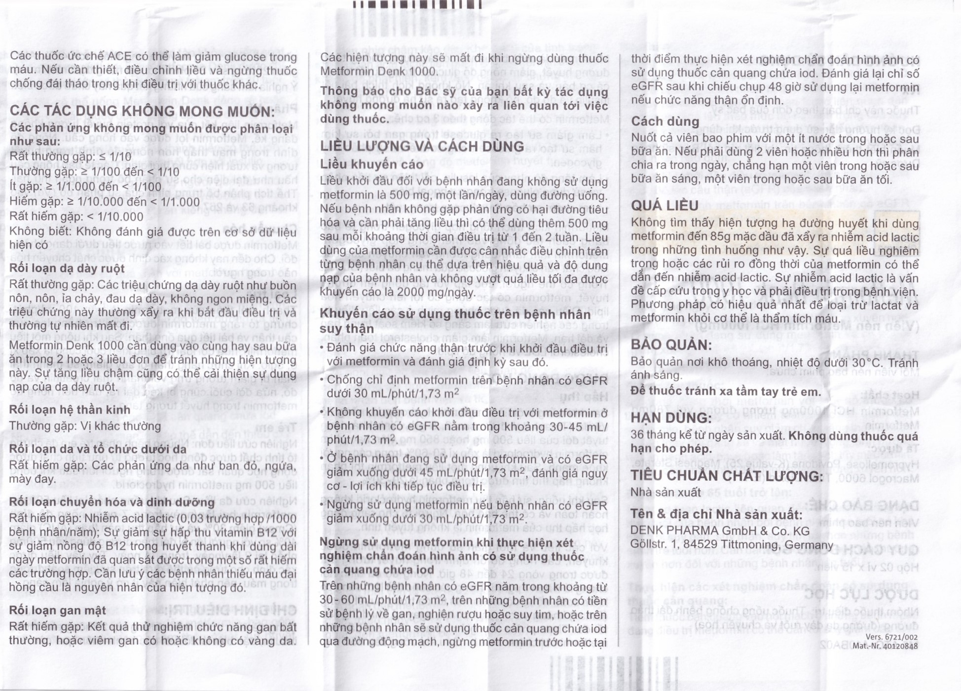 Hình ảnh Viên nén Metformin Denk 1000 điều trị đái tháo đường típ 2 (2 vỉ x 15 viên)