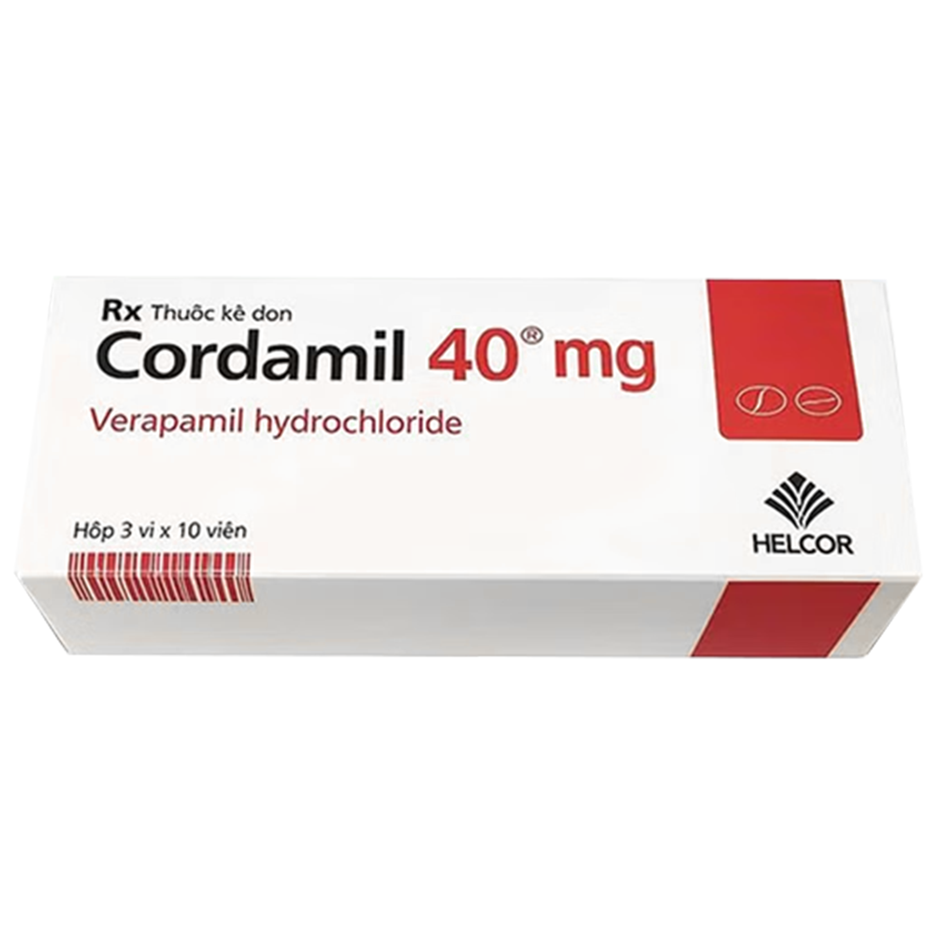 Hình ảnh Thuốc Cordamil 40MG Helcor Điều trị và phòng ngừa đau thắt ngực, rối loạn nhịp tim, tăng huyết áp nhẹ đến trung bình (3 vỉ x 10 viên)