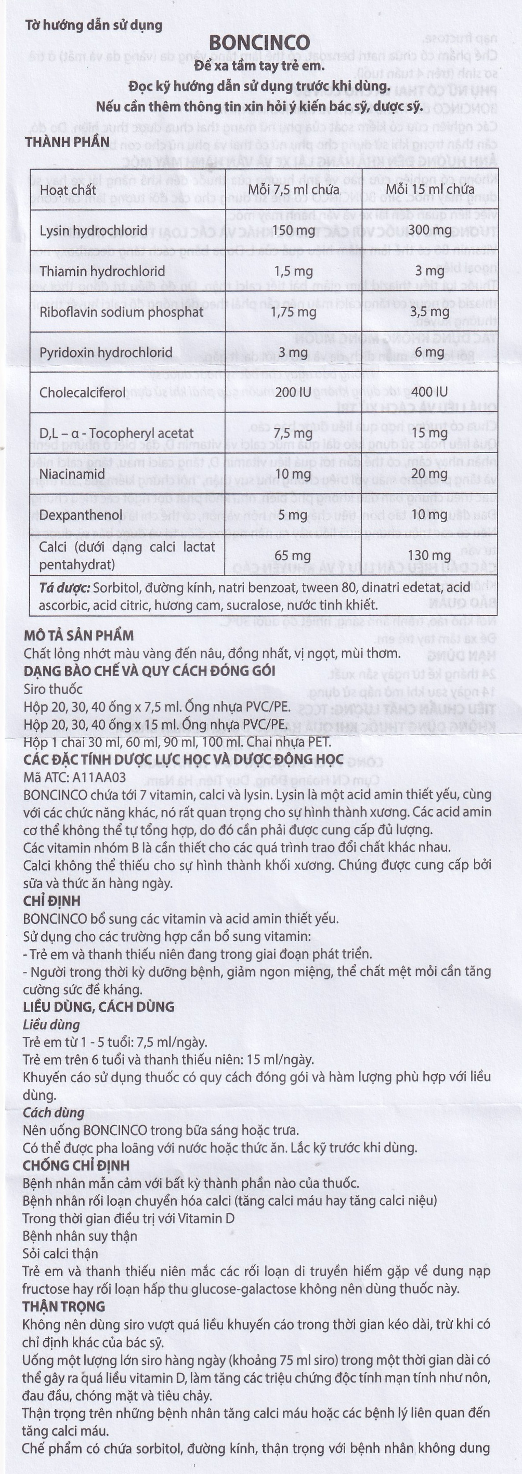 Thuốc Boncinco Hà Nam bổ sung các vitamin và acid amin
