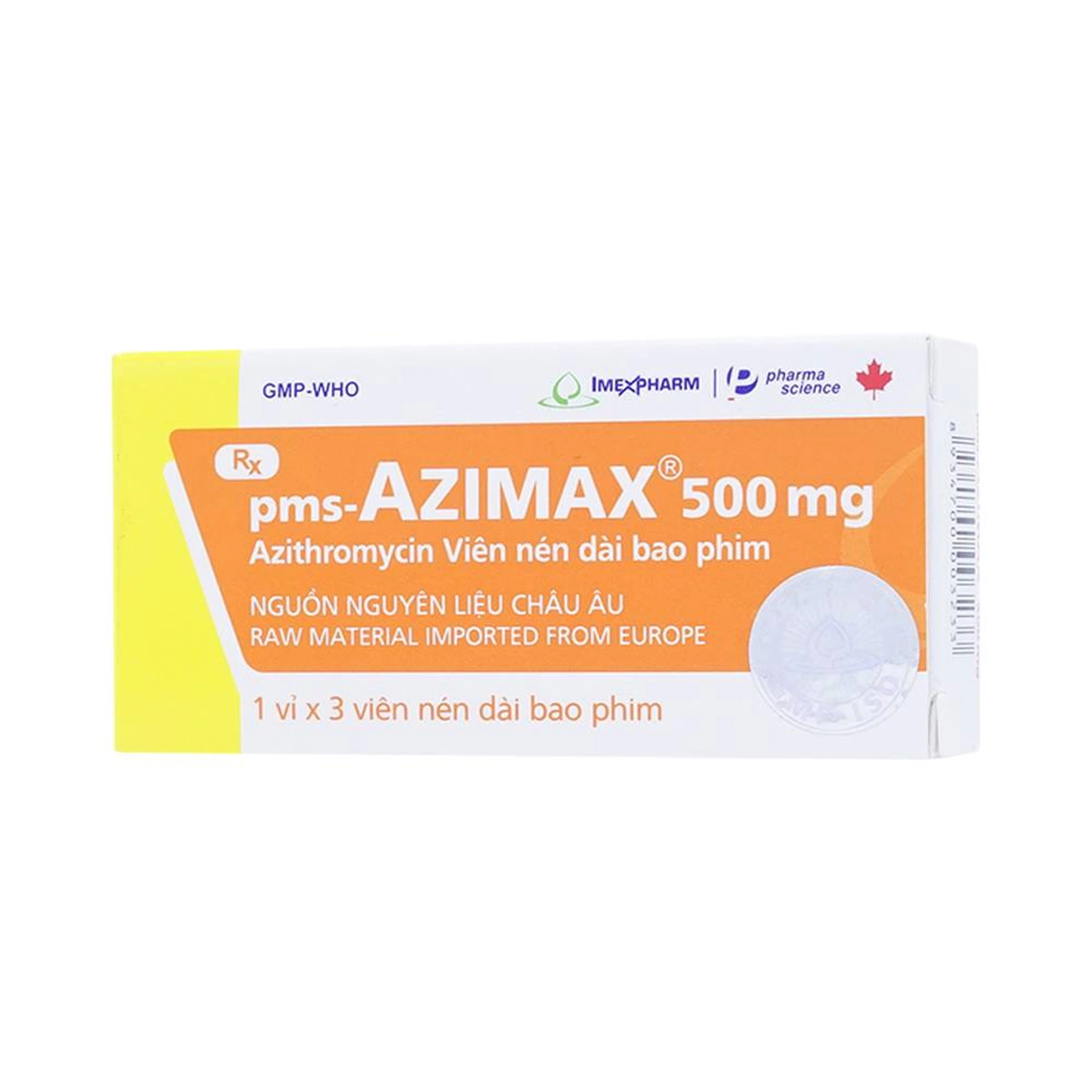 Thuốc Pms-Azimax 500mg trị nhiễm trùng đường hô hấp (3 viên)