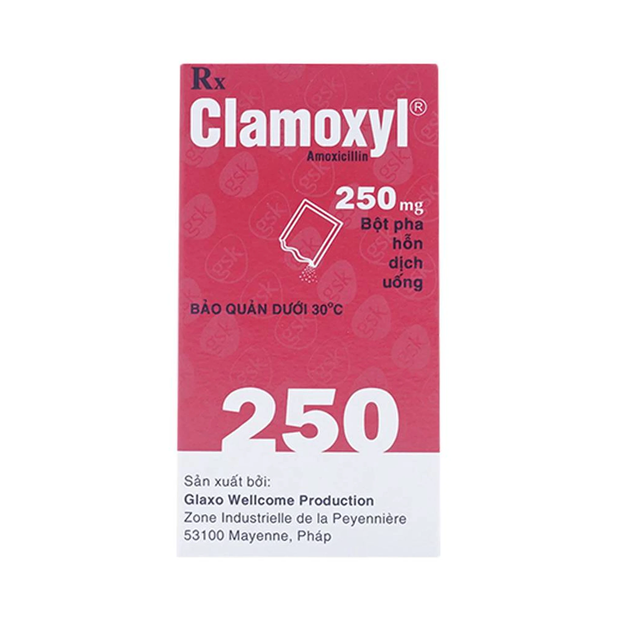 Clamoxyl 250mg Gsk: Thuốc kháng sinh trị nhiễm khuẩn (12 gói)