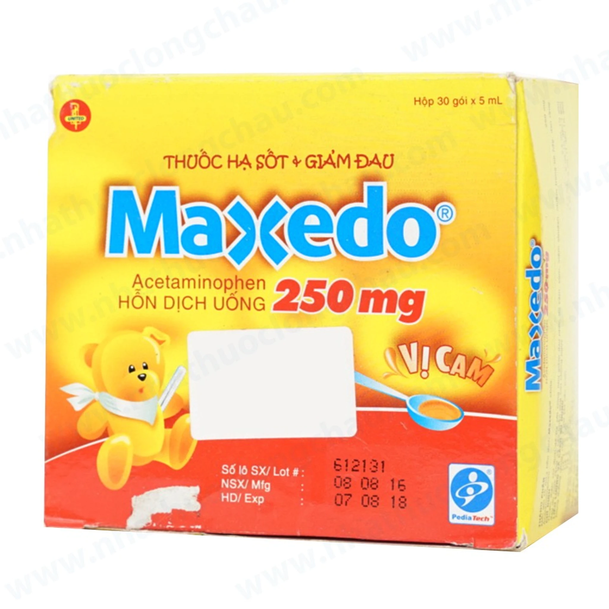 Maxedo 250mg United giúp giảm đau nhức, hạ sốt (30 gói x 5ml)