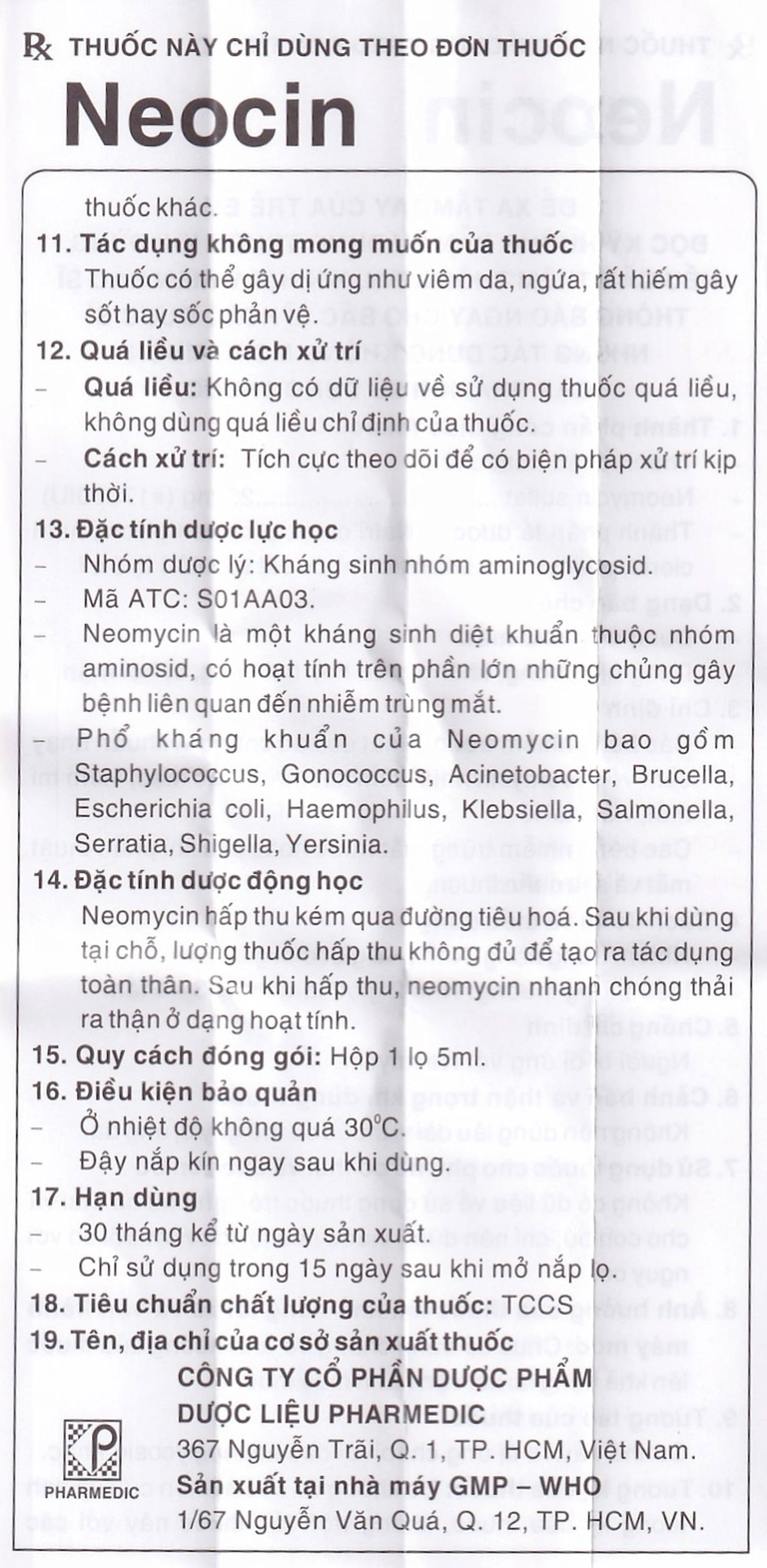 Thuốc nhỏ mắt Neocin điều trị viêm kết mạc, giác mạc (5ml)