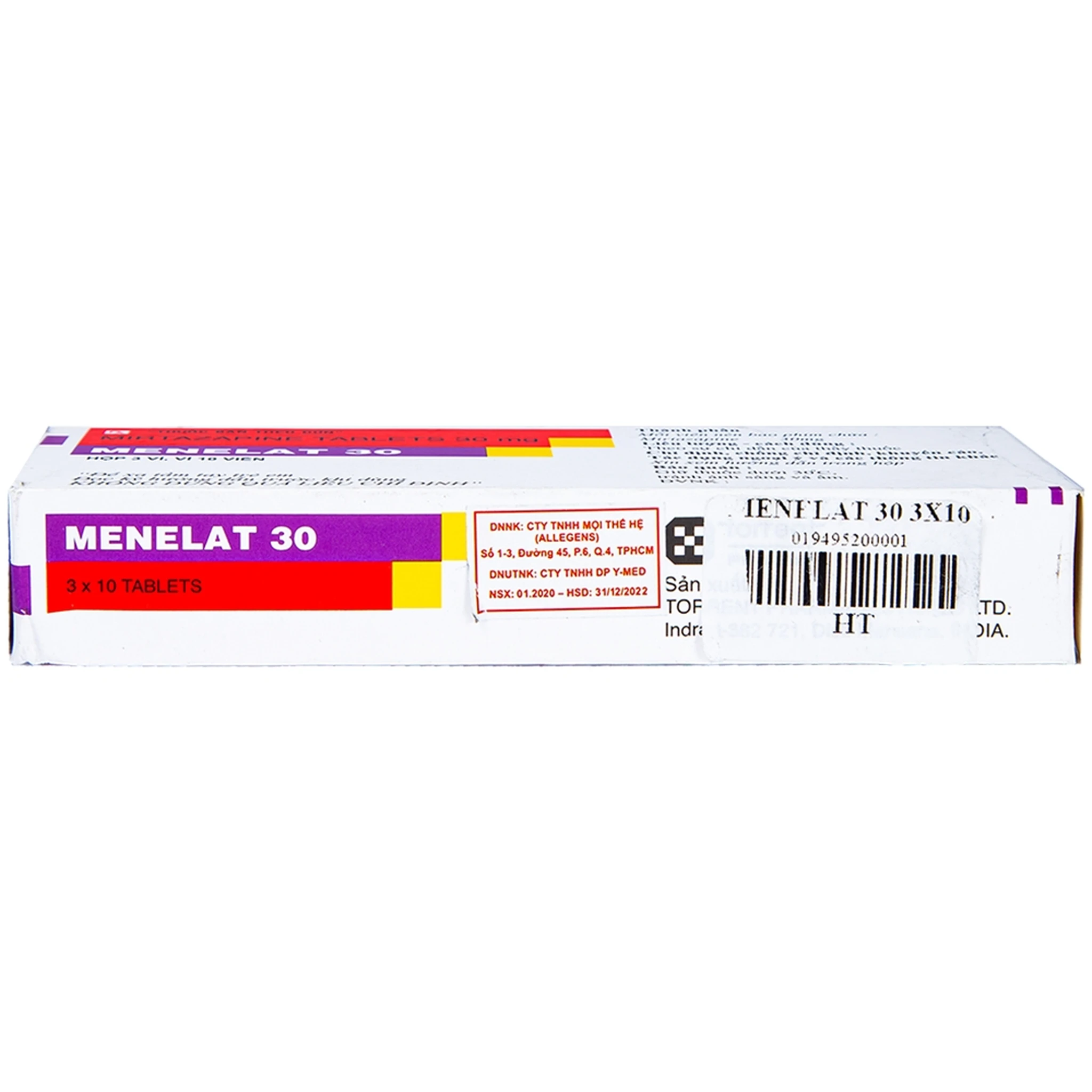 Thuốc Menelat 30mg Torrent điều trị bệnh trầm cảm (3 vỉ x 10 viên)