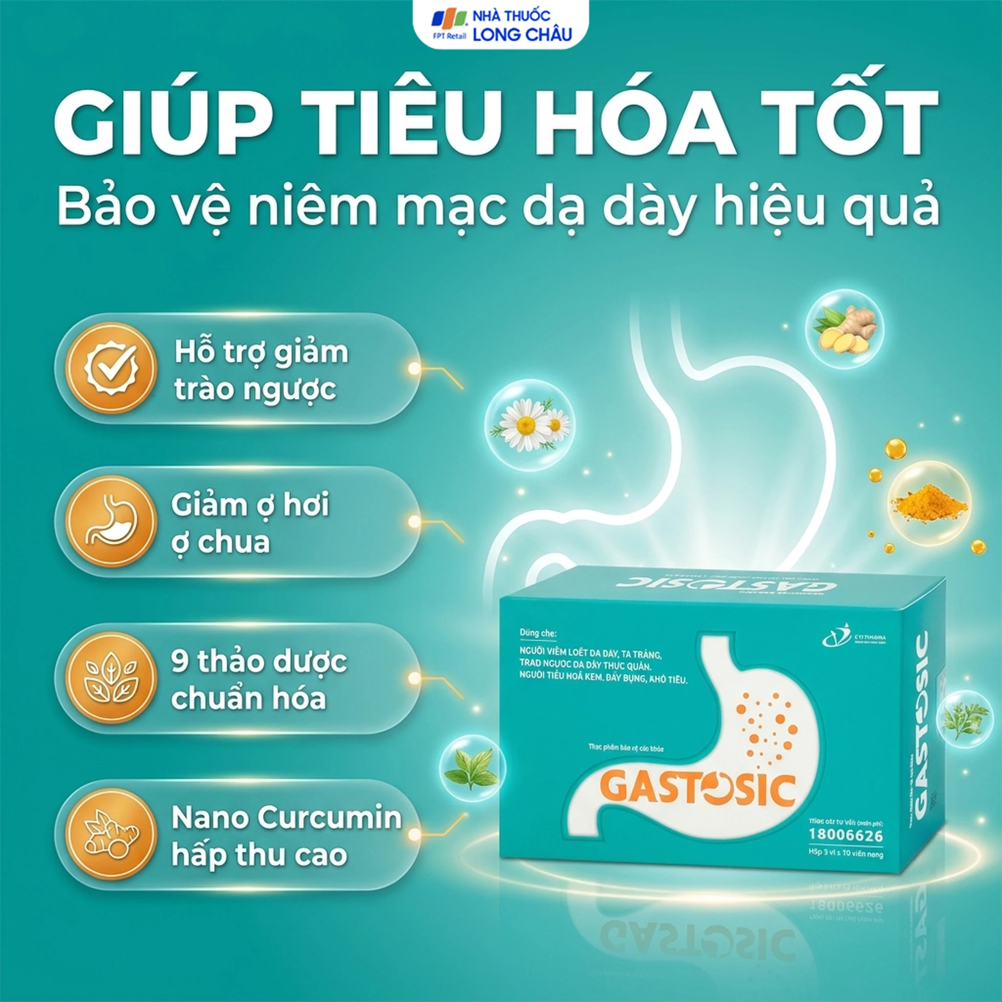 Viên uống Gastosic hỗ trợ trị trào ngược dạ dày (30 viên)