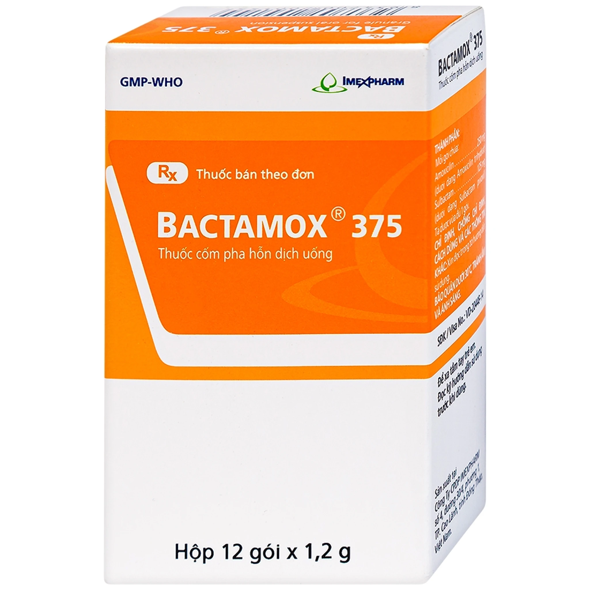 Thuốc Bactamox 375 Imexpharm dạng cốm 12 gói trị nhiễm khuẩn