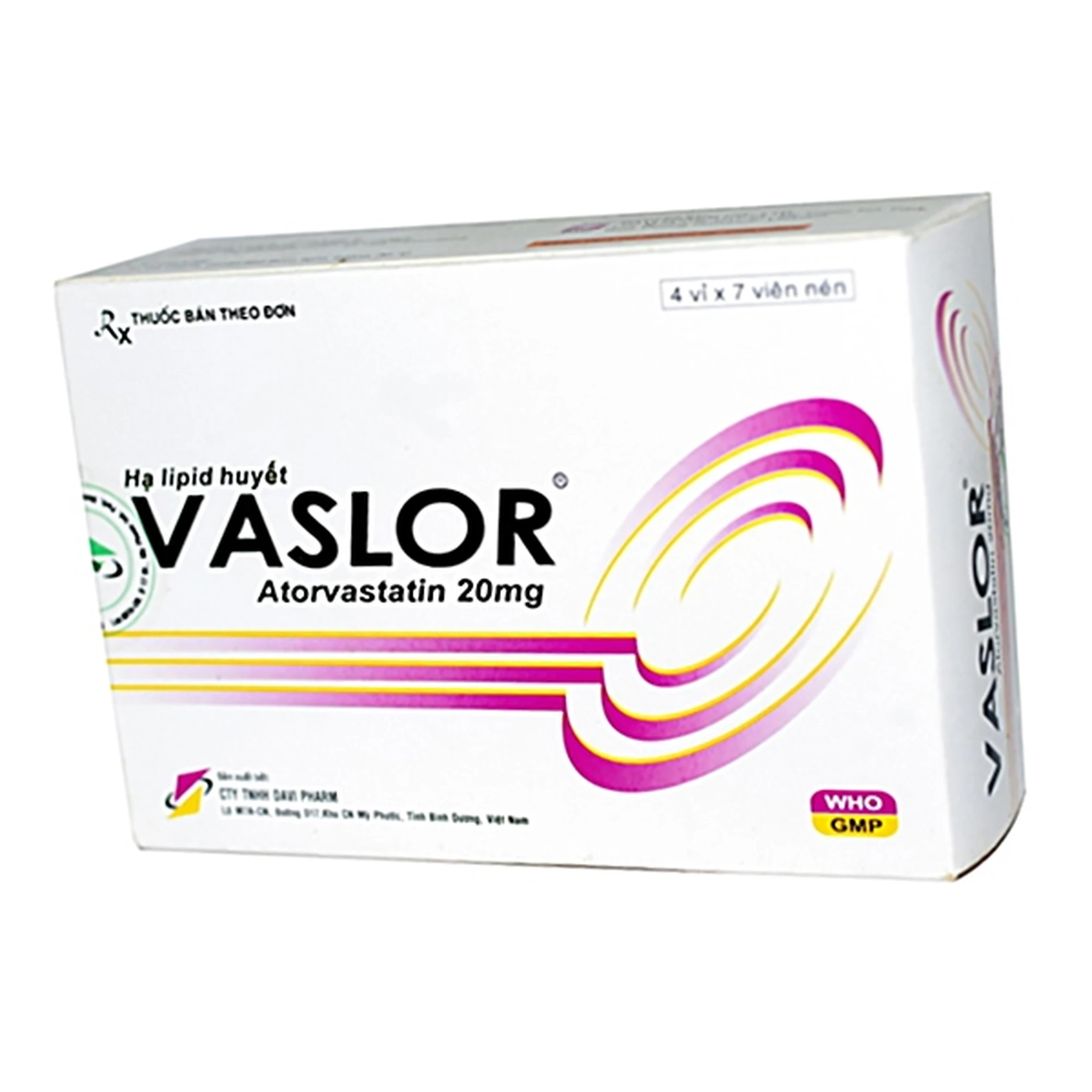 Thuốc Vaslor 20mg Davi giảm cholesterol và triglycerid (4 vỉ x 7 viên)