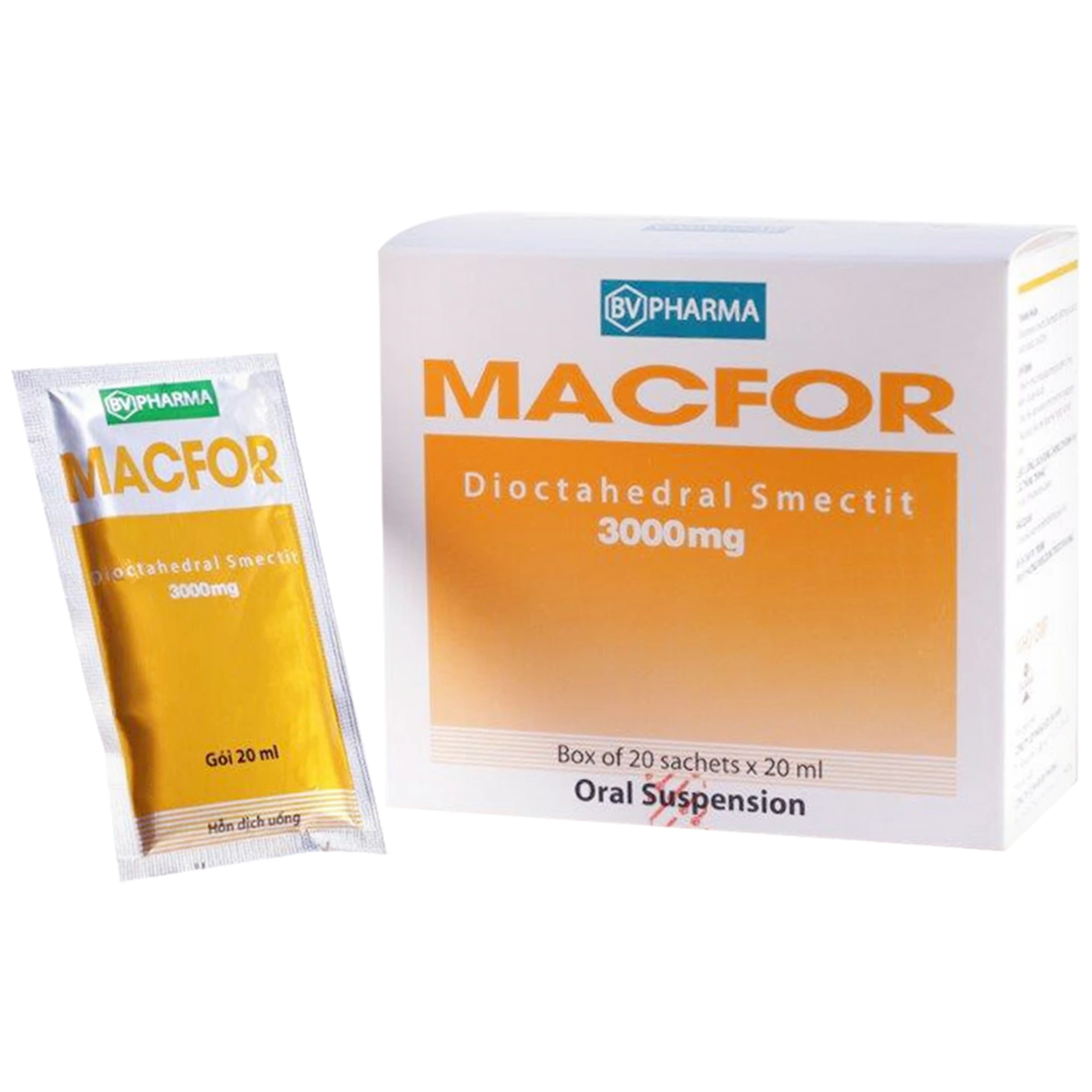 Hỗn dịch uống Macfor 3000mg BV Pharma điều trị tiêu chảy cấp (20 gói x ...