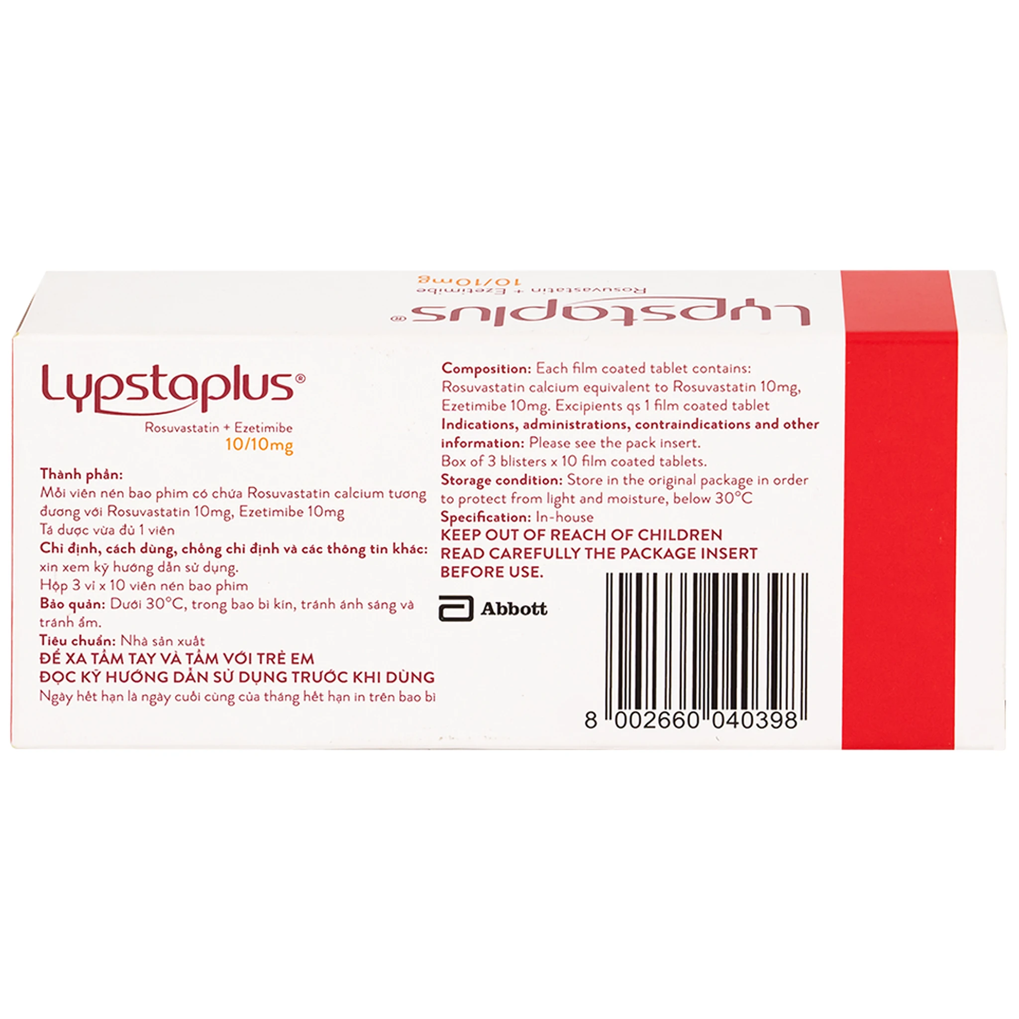 Lypstaplus 10/10mg trị tăng cholesterol máu nguyên phát