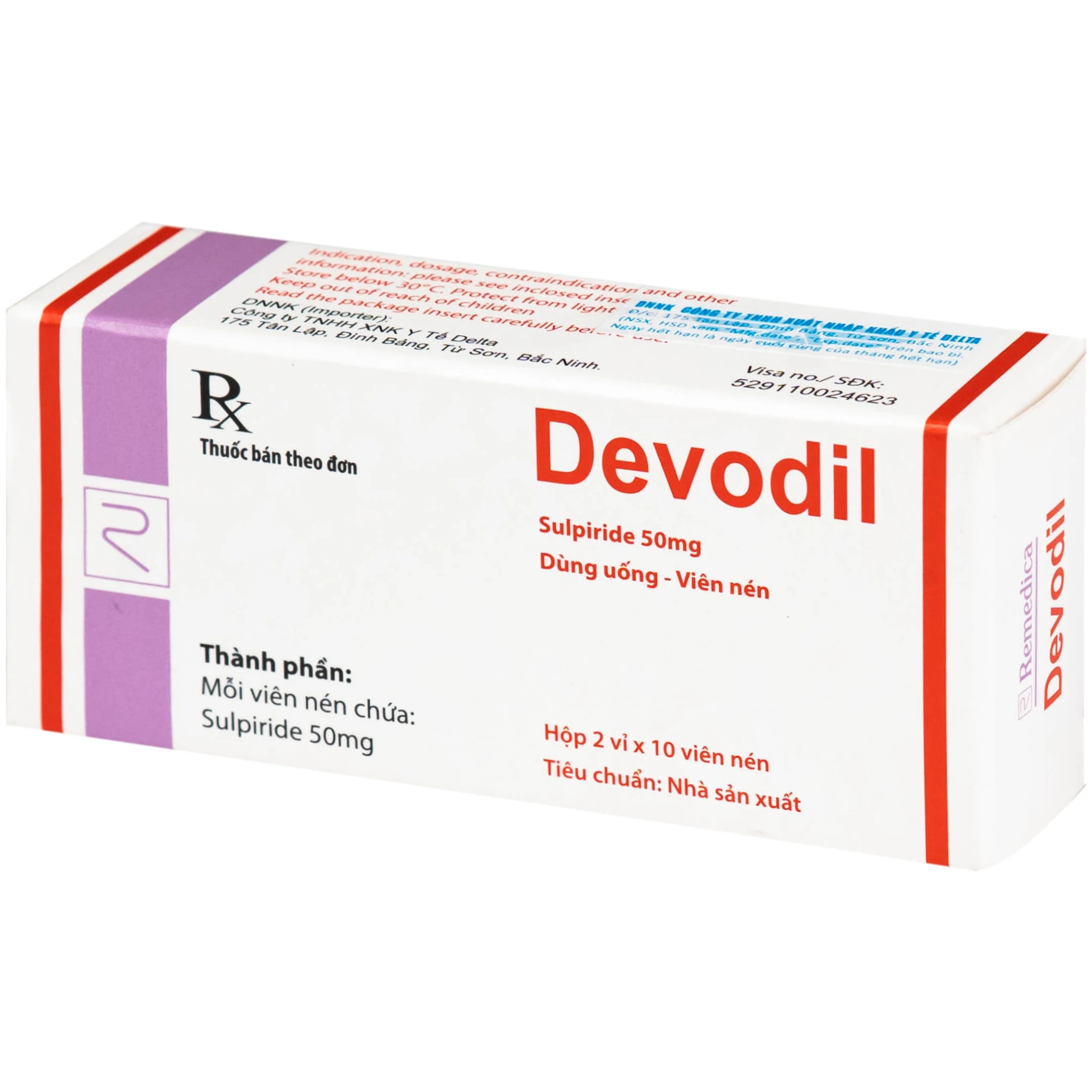 Devodil 50mg trị lo âu, rối loạn hành vi (2 vỉ x 10 viên)