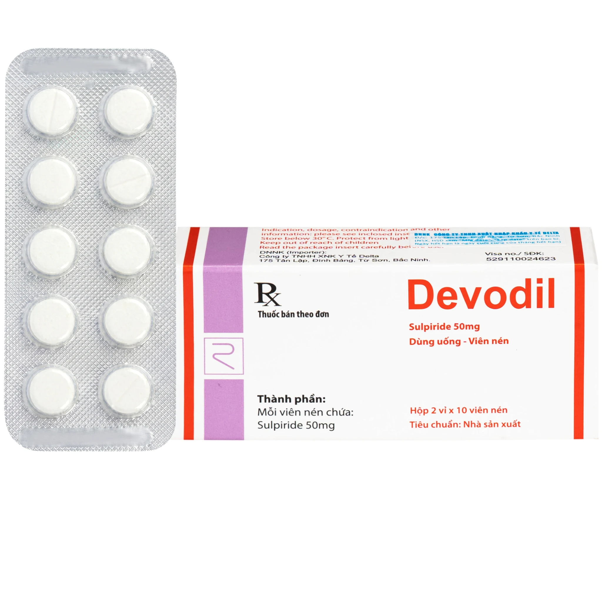 Devodil 50mg trị lo âu, rối loạn hành vi (2 vỉ x 10 viên)