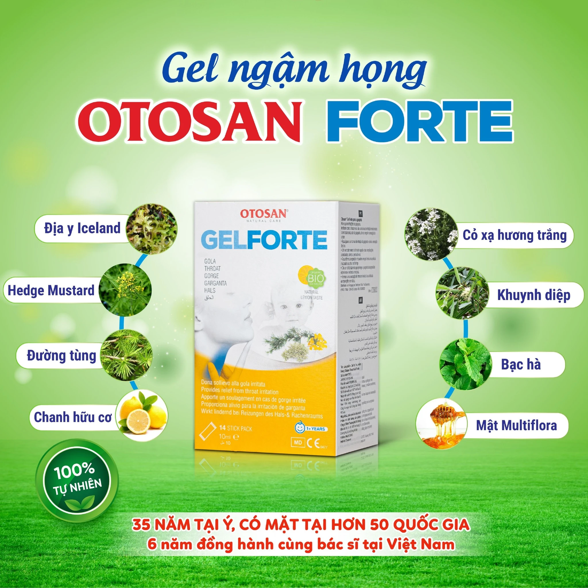 Gel ngậm Otosan Throat Gel Forte giảm ho đau họng (14 gói x 10ml)