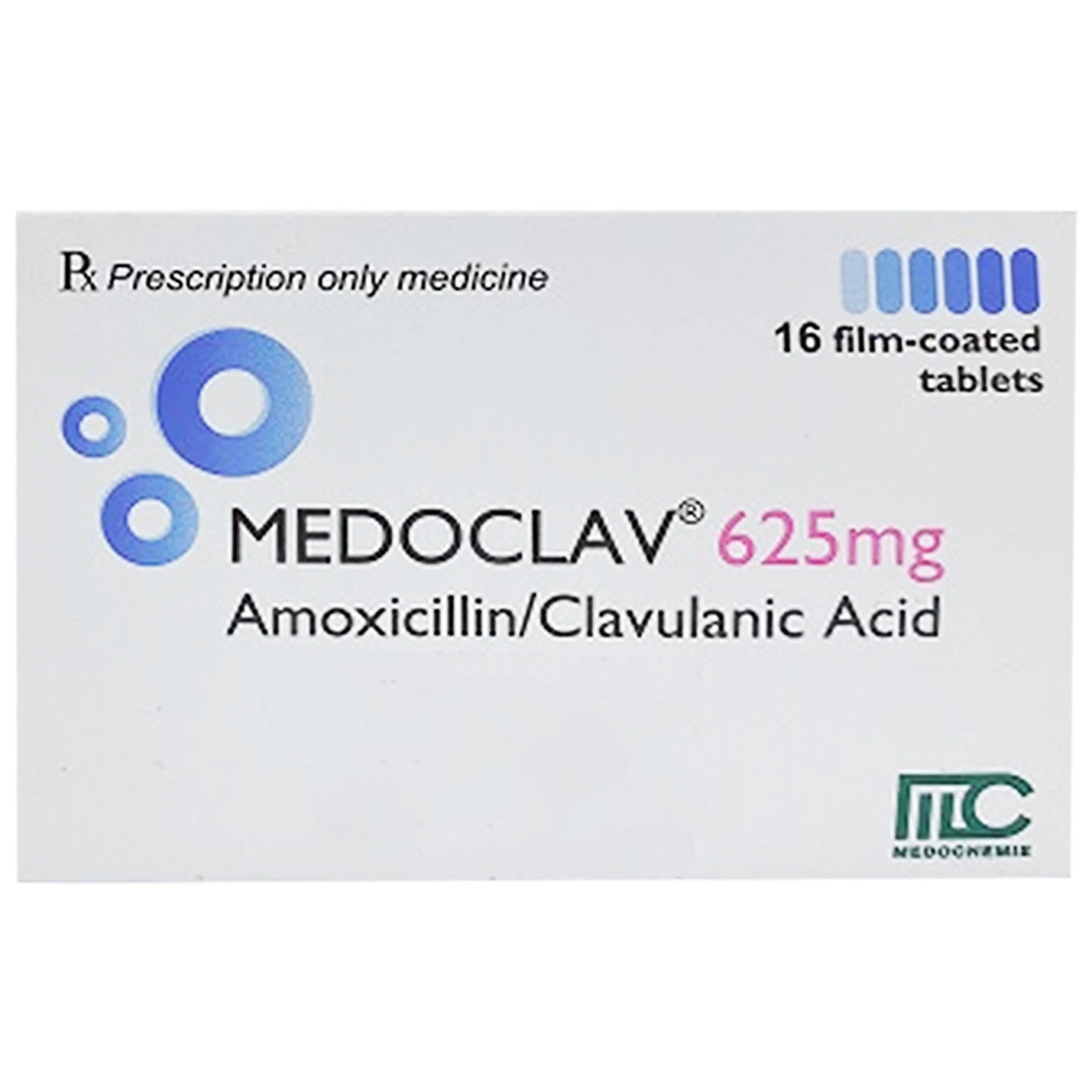 Medoclav 625mg điều trị các chứng nhiễm khuẩn (4 vỉ x 4 viên)
