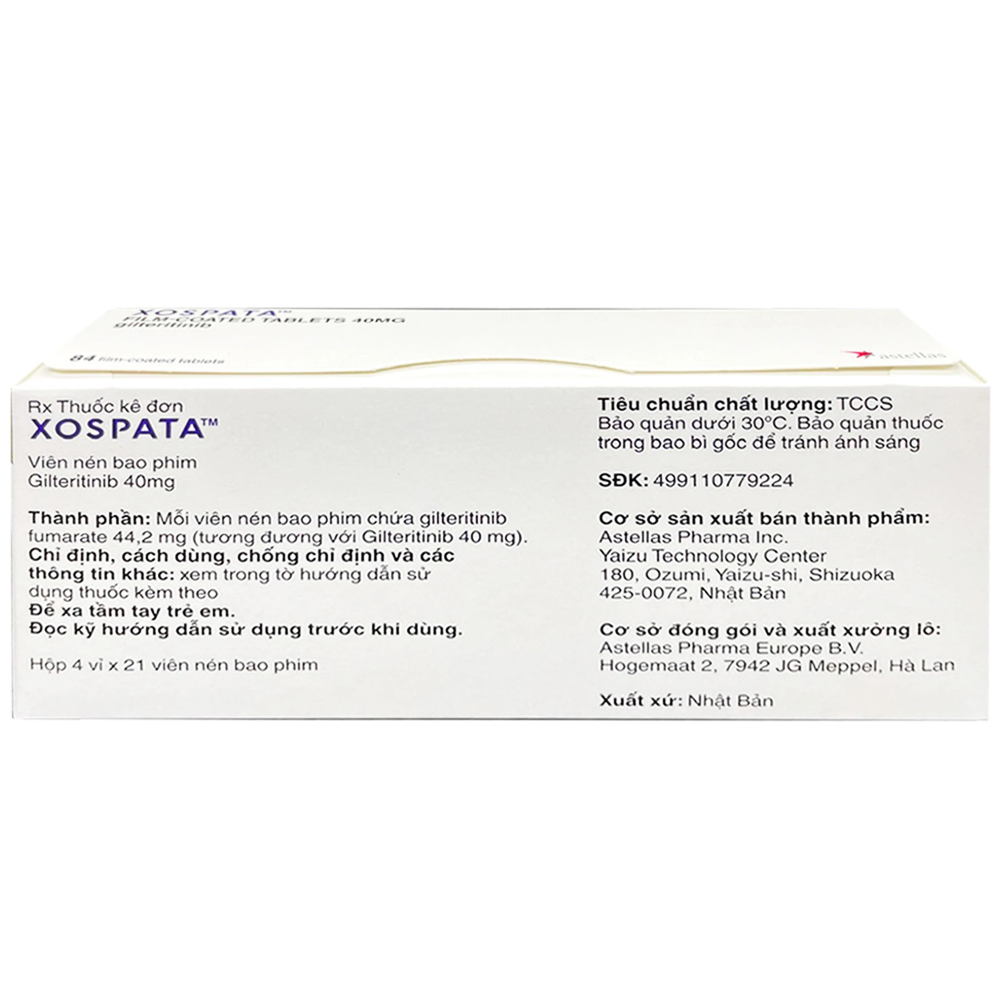 Thuốc Xospata 40mg Astellas điều trị cho người lớn mắc bệnh bạch cầu ...