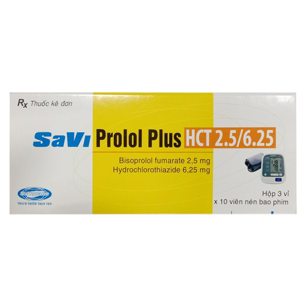 Hình ảnh Thuốc SaviProlol Plus HCT 2.5/6.25 Savi điều trị tăng huyết áp (3 vỉ x 10 viên)