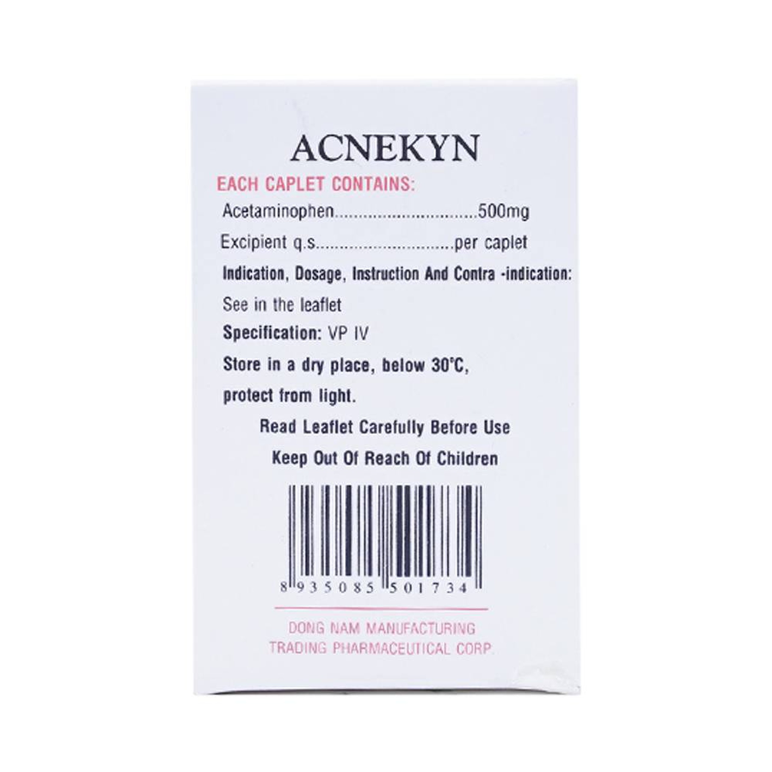 Thuốc Acnekyn 500mg Đông Nam điều trị các chứng đau và sốt từ nhẹ đến vừ (10 vỉ x 10 viên)