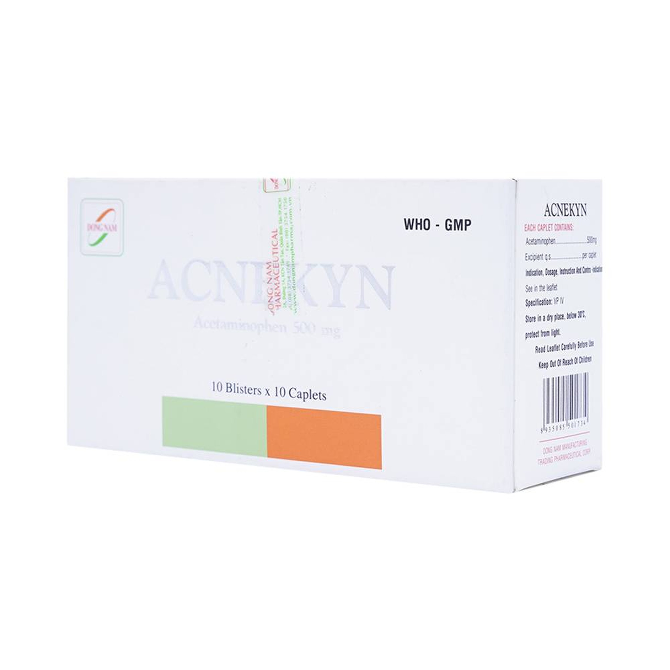 Thuốc Acnekyn 500mg Đông Nam điều trị các chứng đau và sốt từ nhẹ đến vừ (10 vỉ x 10 viên)