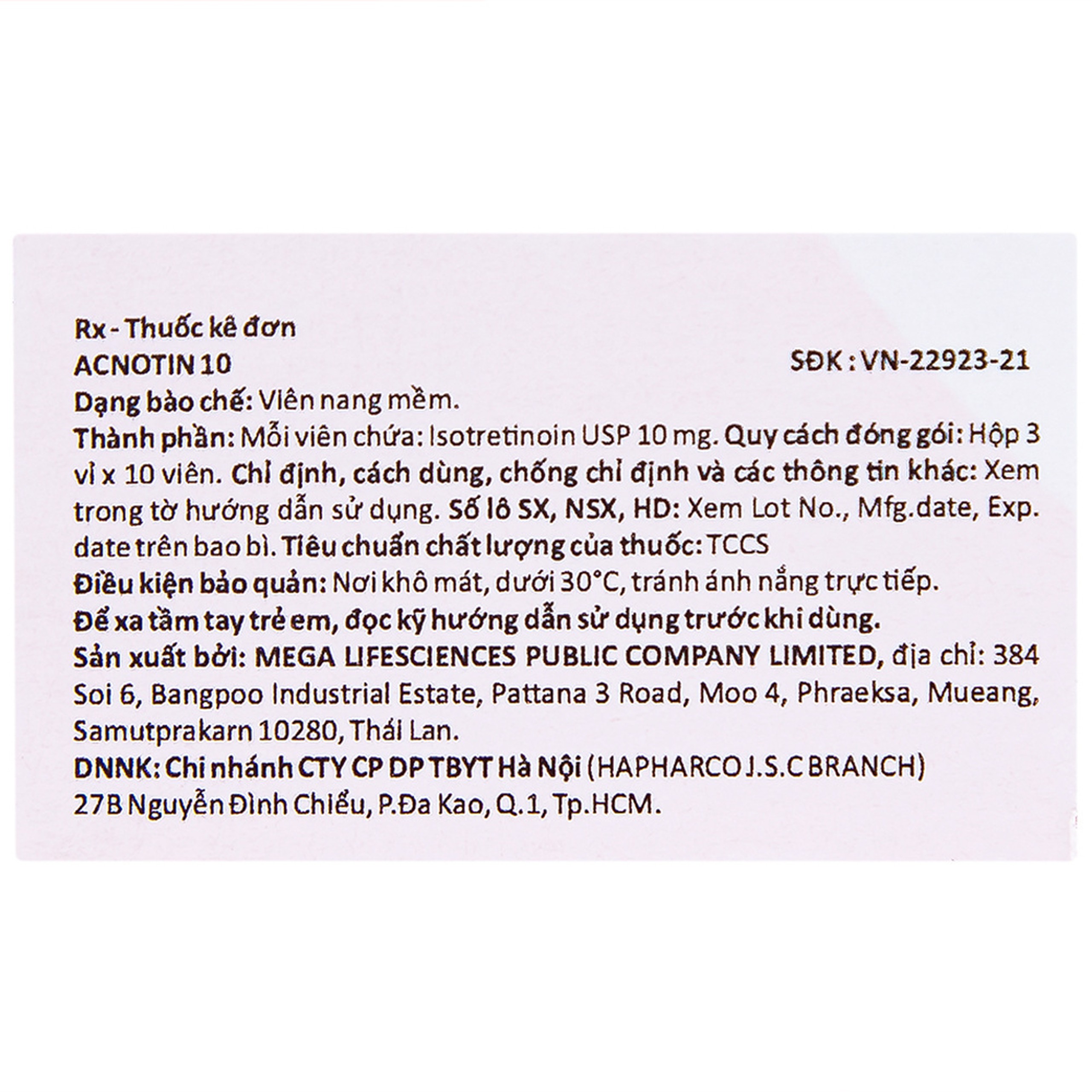 Thuốc Acnotin 10mg MEGA We care điều trị mụn trứng cá nặng (3 vỉ x 10 viên)