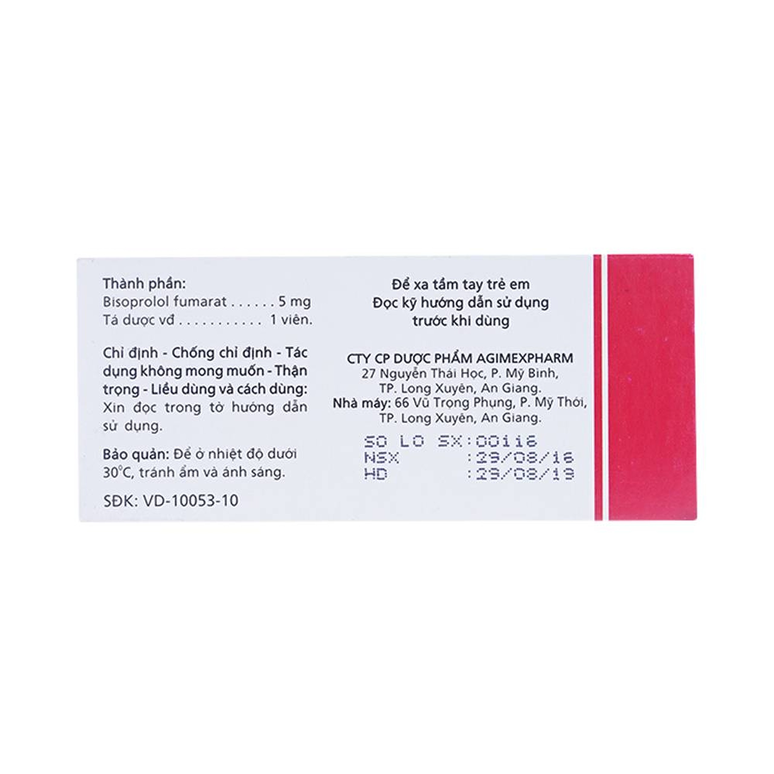 Thuốc Agicardi 5mg Agimexpharm điều trị tăng huyết áp, đau thắt ngực (3 vỉ x 10 viên)