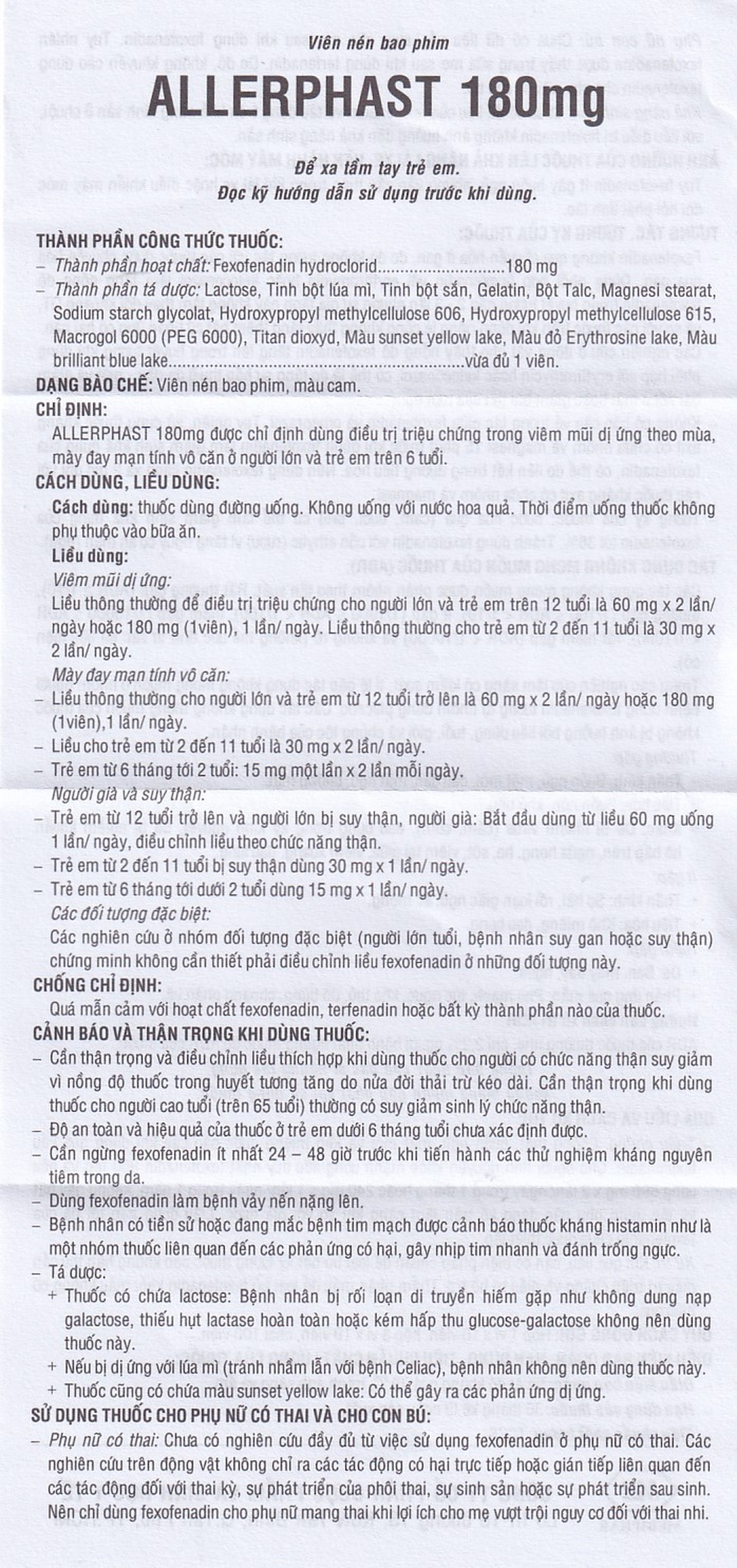 Thuốc Allerphast 180mg Mebiphar điều trị viêm mũi dị ứng theo mùa, mày đay mạn tính vô căn (1 vỉ x 10 viên)