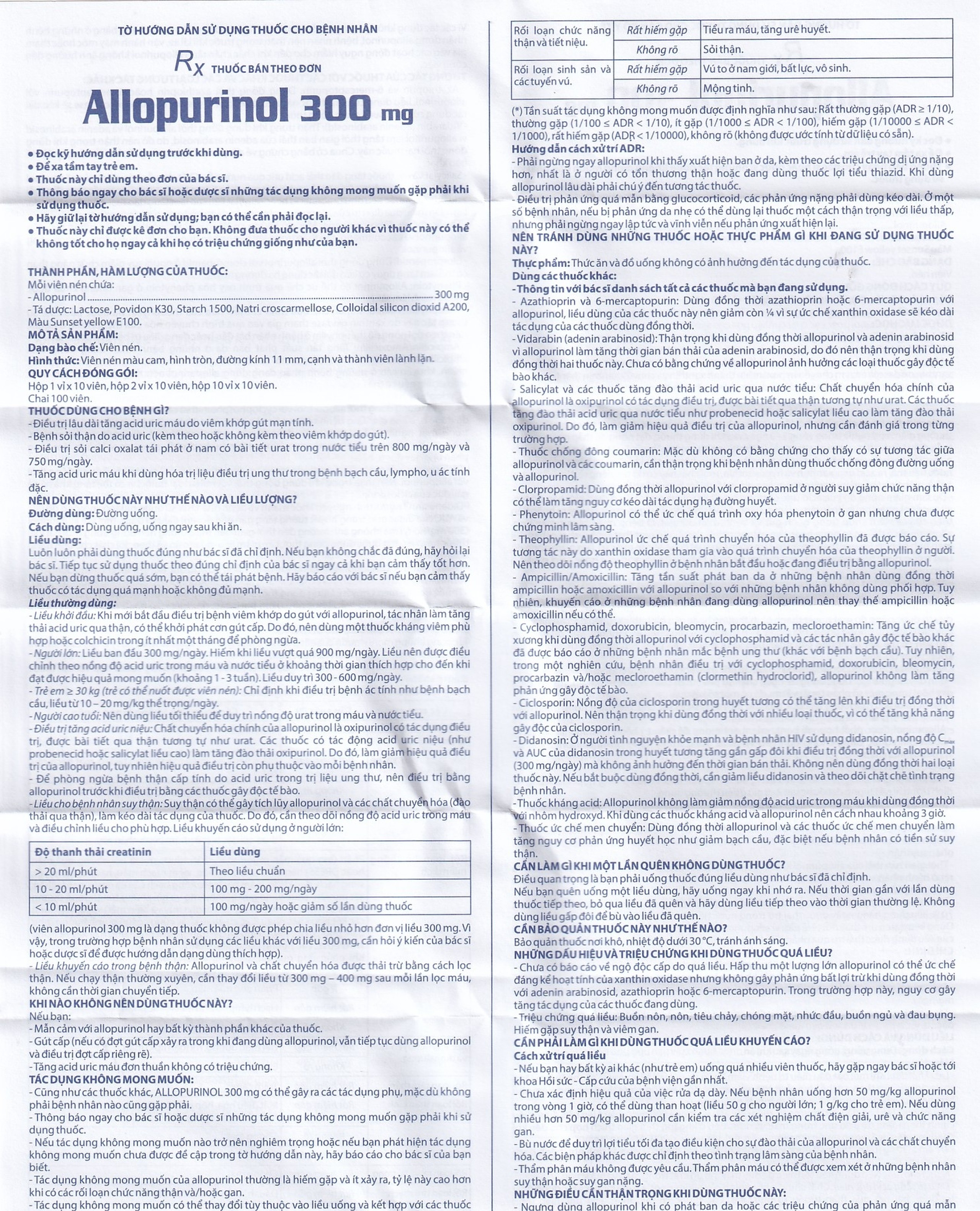 Thuốc Allopurinol 300mg Domesco điều trị tăng acid uric máu, sỏi thận (100 viên)