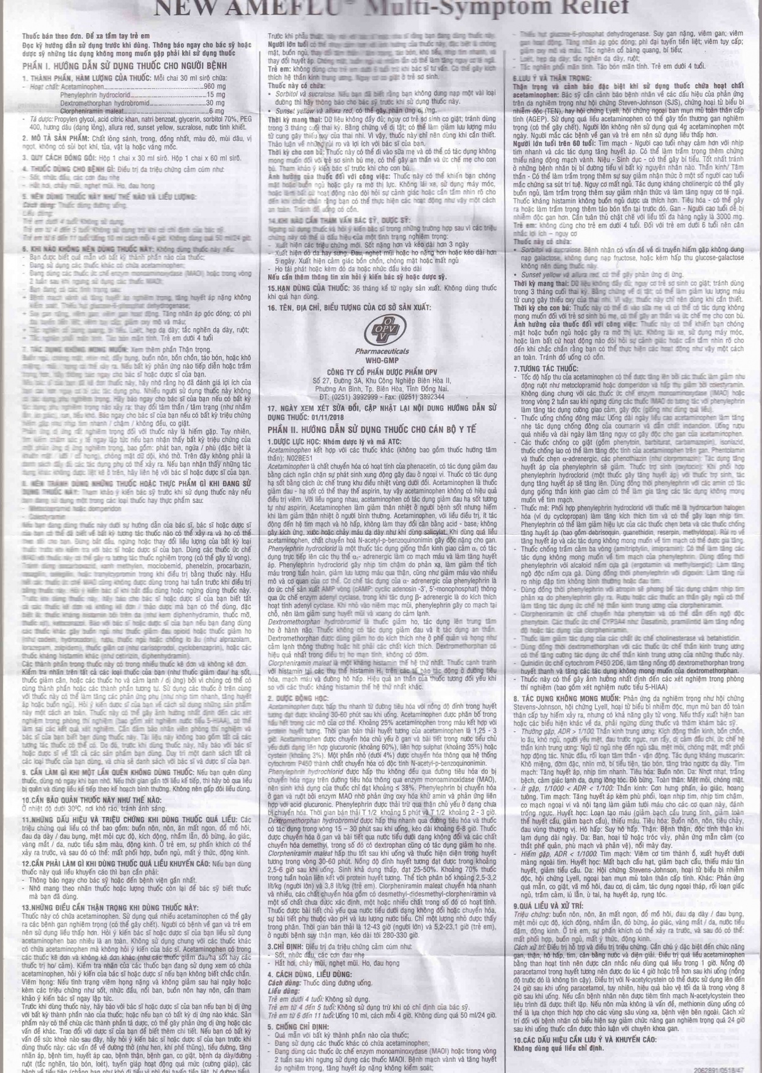 Siro Ameflu Multi-Symtom Relief OPV hương dâu điều trị các triệu chứng cảm cúm (60ml)