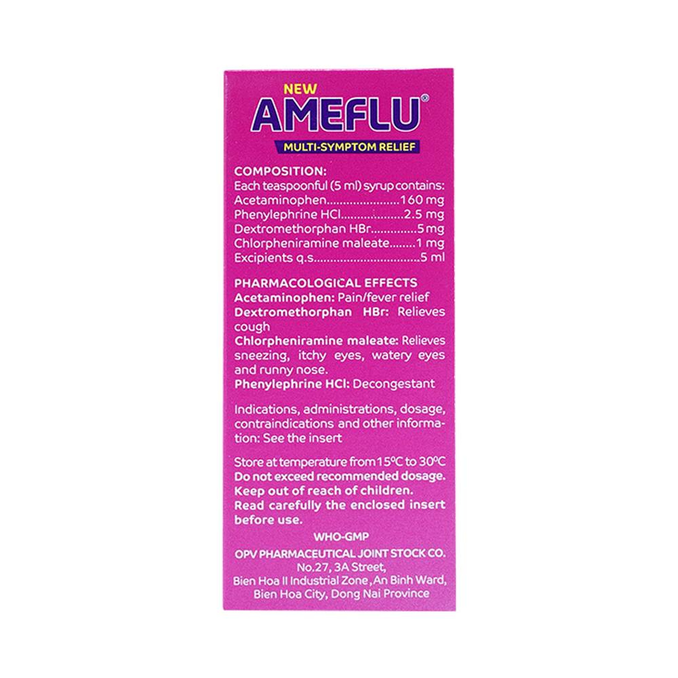 Siro Ameflu Multi-Symtom Relief OPV hương dâu điều trị các triệu chứng cảm cúm (60ml)