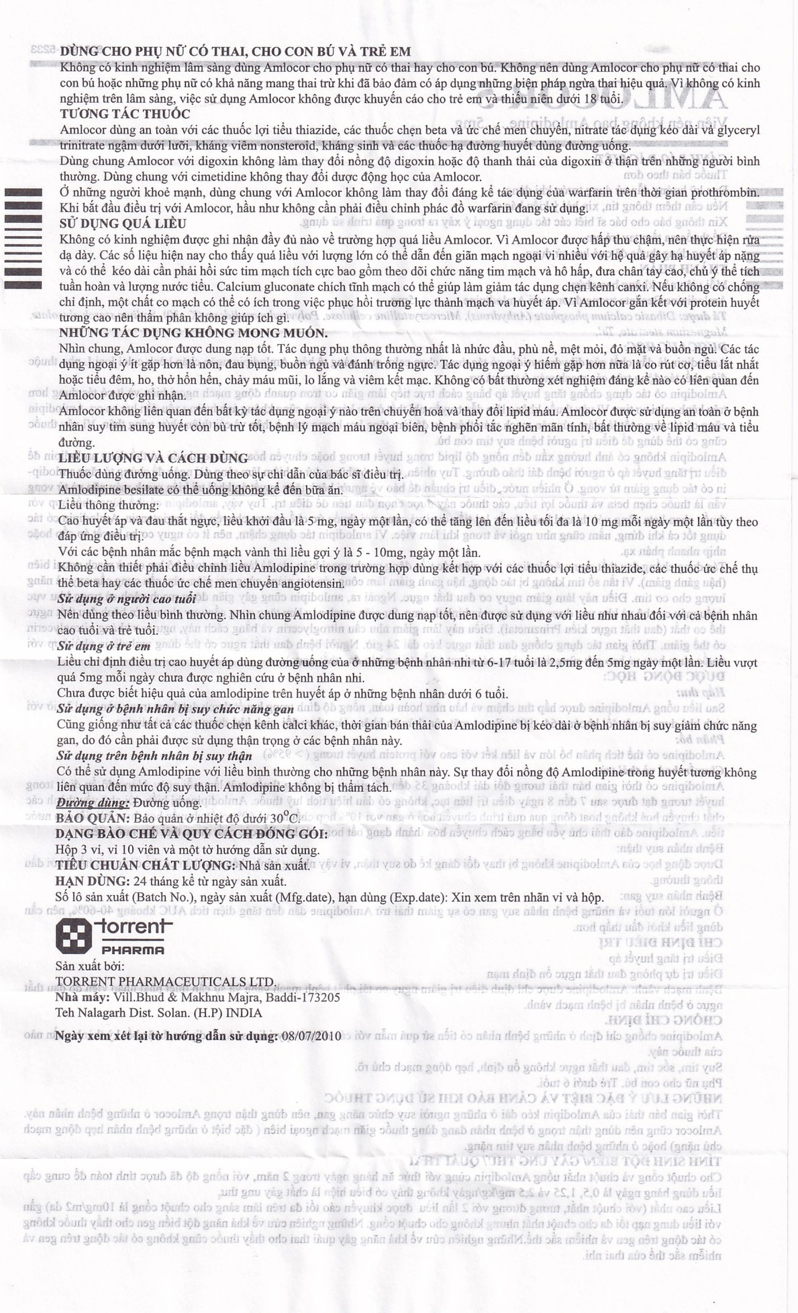 Thuốc Amlocor-5 Torrent điều trị tăng huyết áp, đau thắt ngực (3 vỉ x 10 viên)